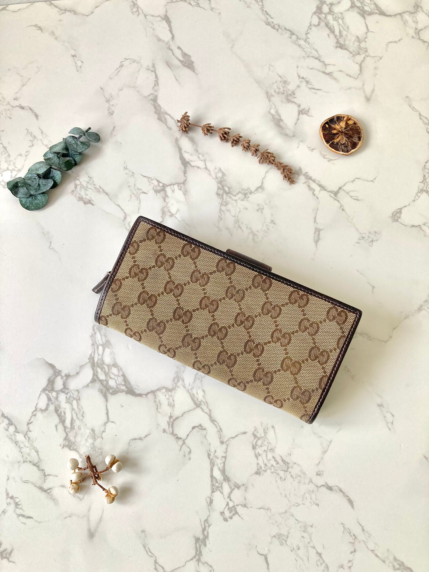 GUCCI Classic Brown Monogram Bi-fold Long Wallet