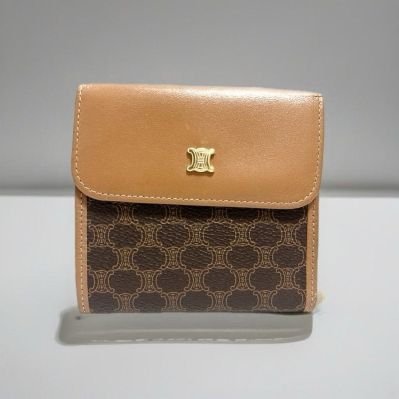 CELINE Brown Old Flower Arc de Triomphe Old Flower Short Wallet/Purse/Wallet