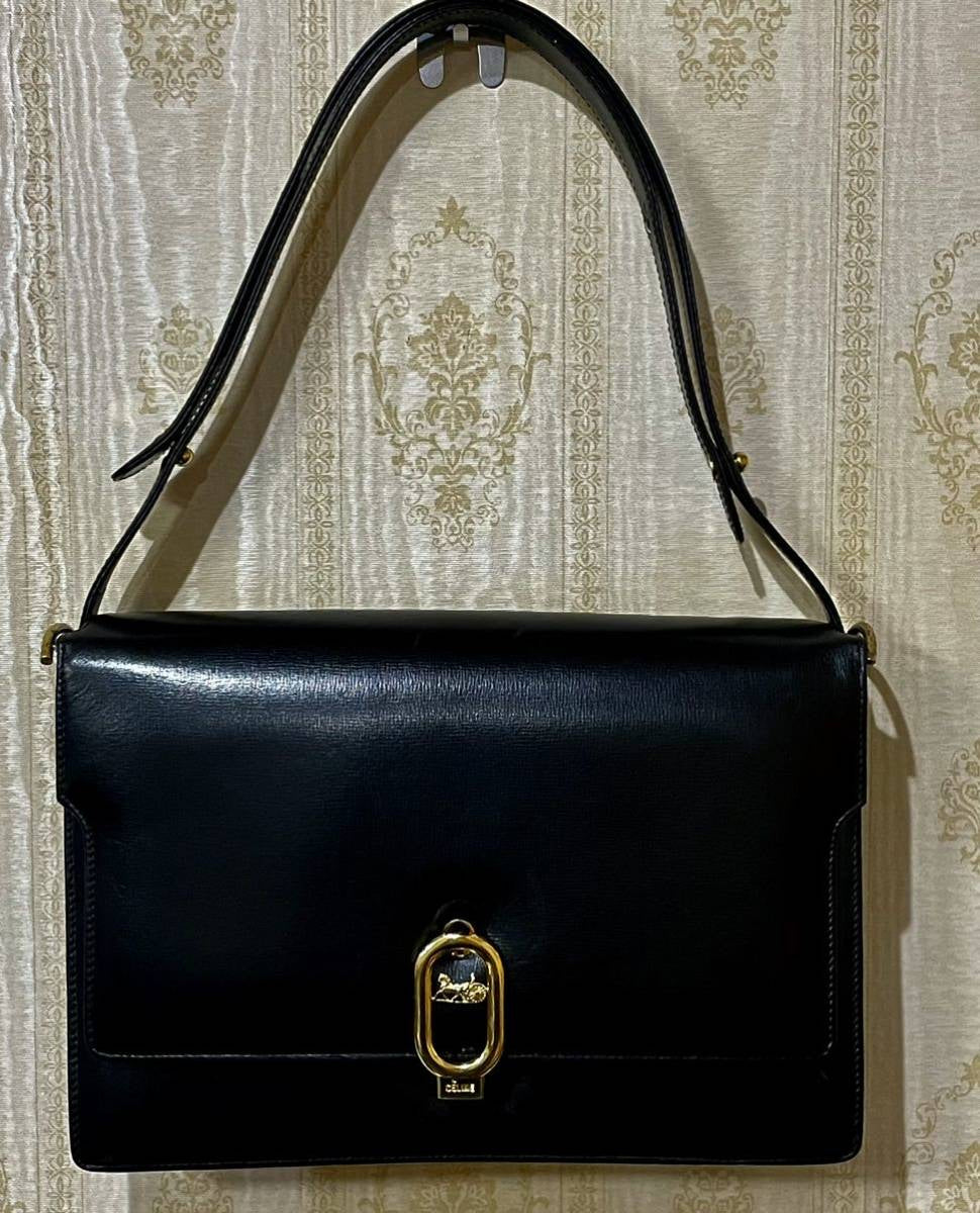 CELINE Black x Gold Horse Carriage Crossbody Bag