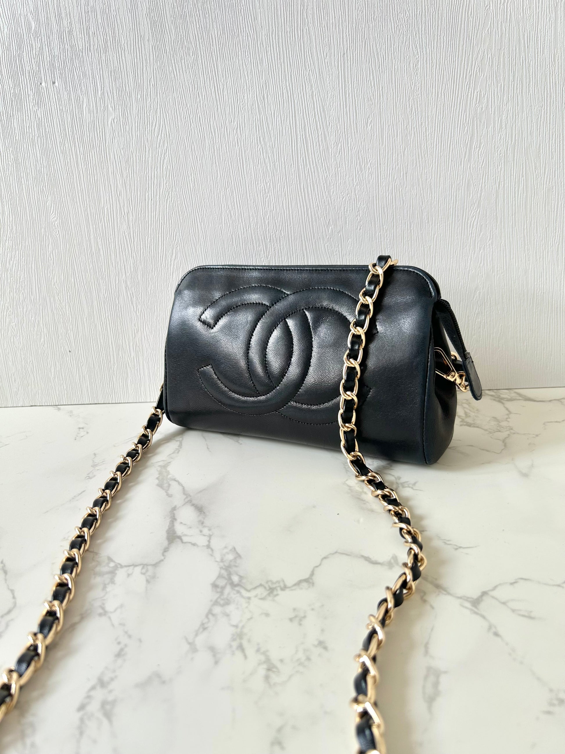 CHANEL Black Lambskin WOC Long Wallet / Side Bag / Crossbody Bag