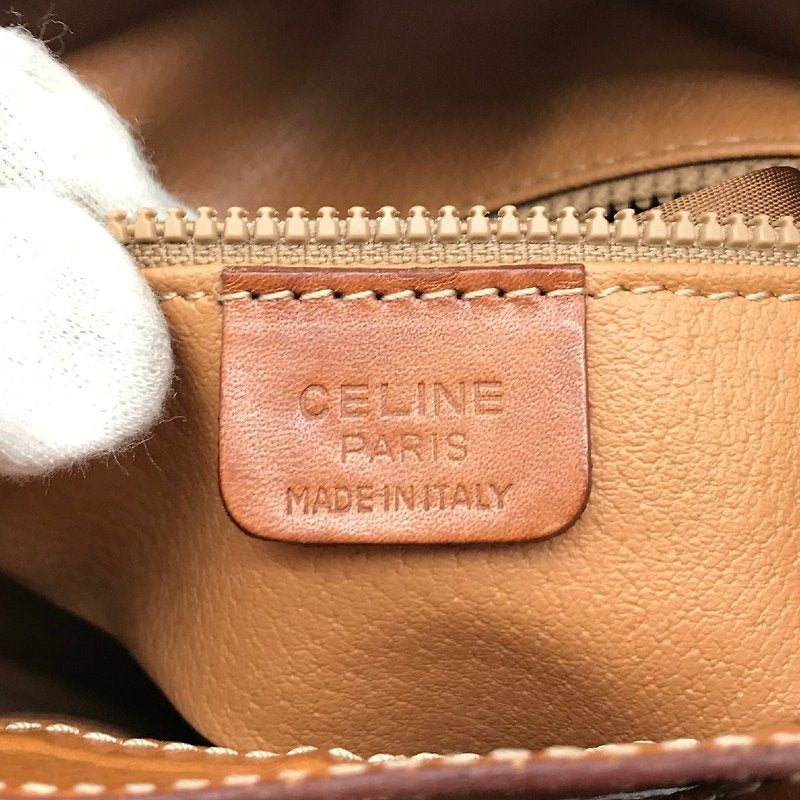 CELINE 咖啡色老花皮革抽繩水桶側背包/單肩小包