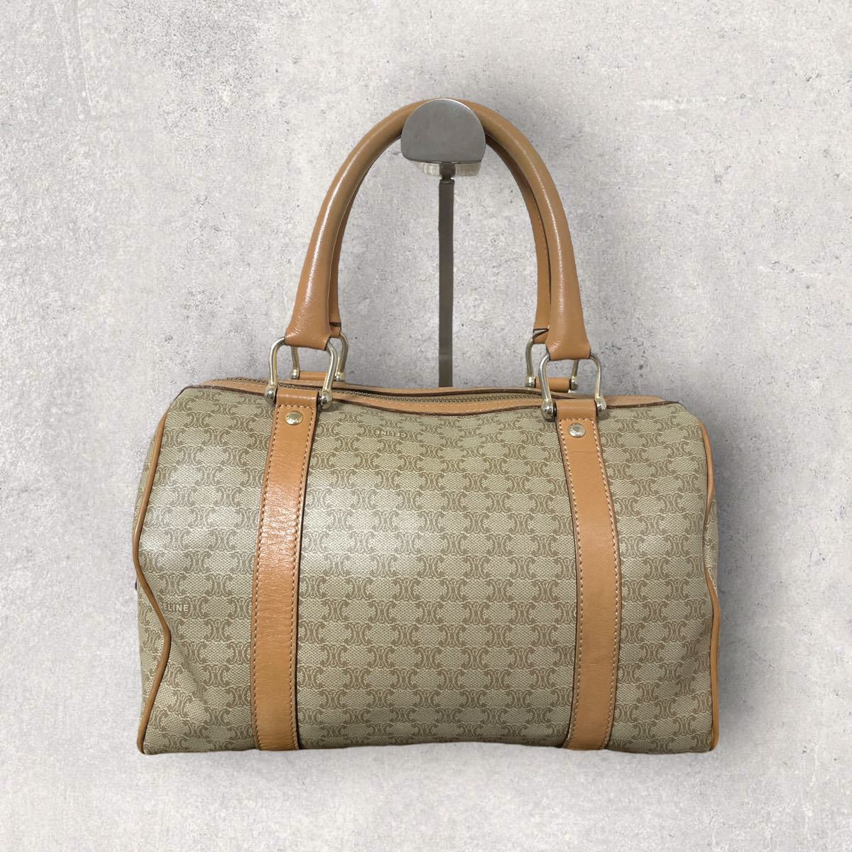 CELINE Beige Macadam Monogram Small Two-way Boston