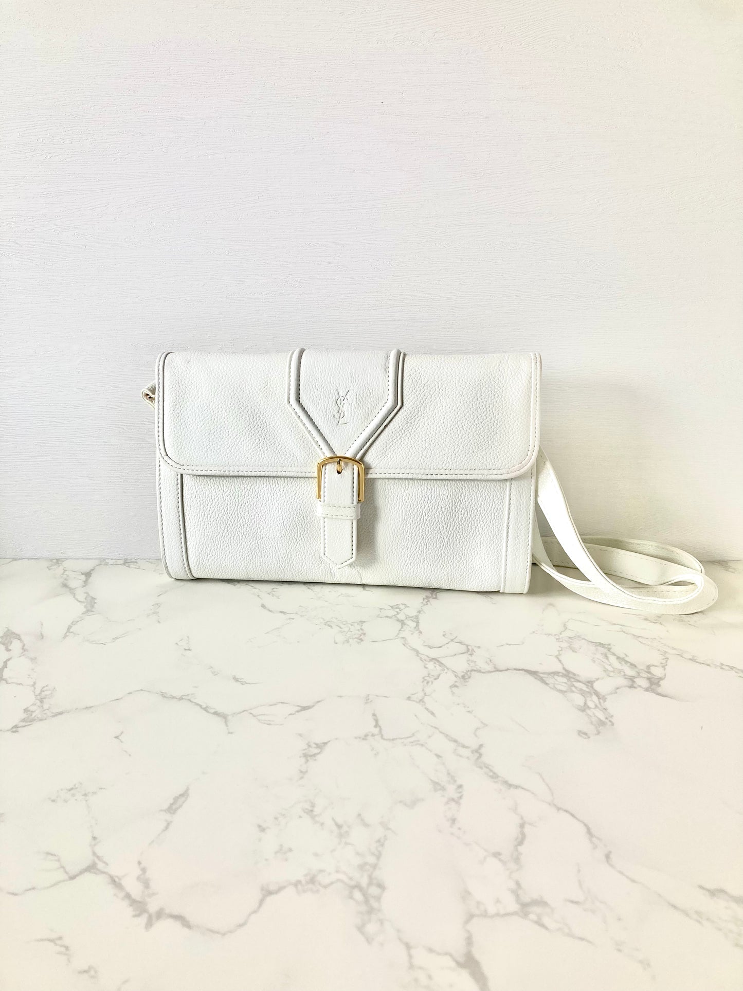 YVES SAINT LAURENT Signature White Logo Shoulder / Crossbody Bag