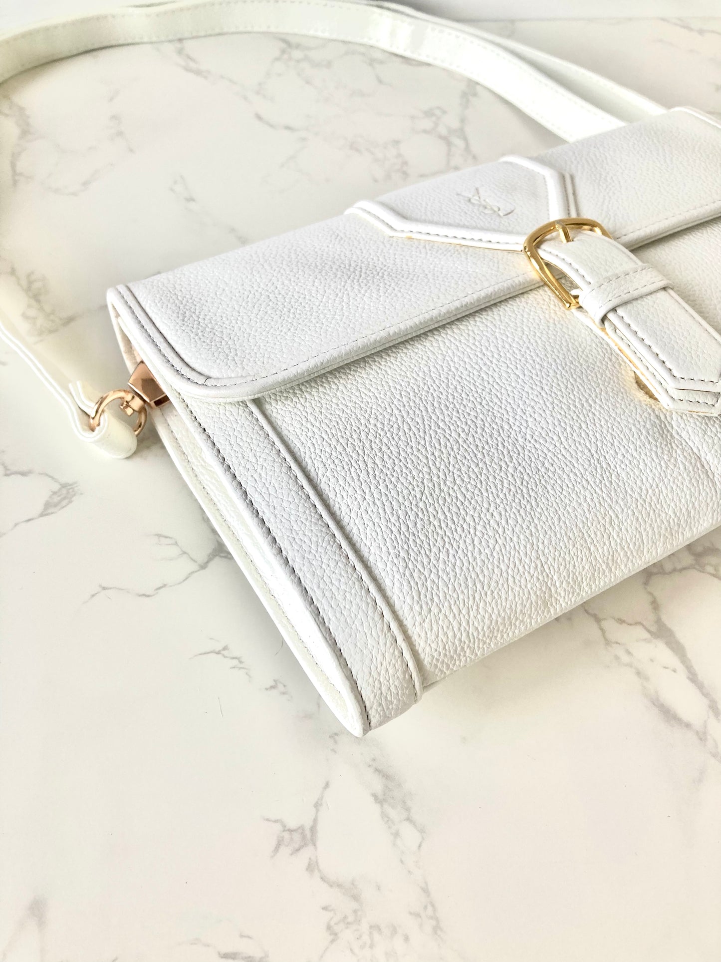 YVES SAINT LAURENT Signature White Logo Shoulder / Crossbody Bag