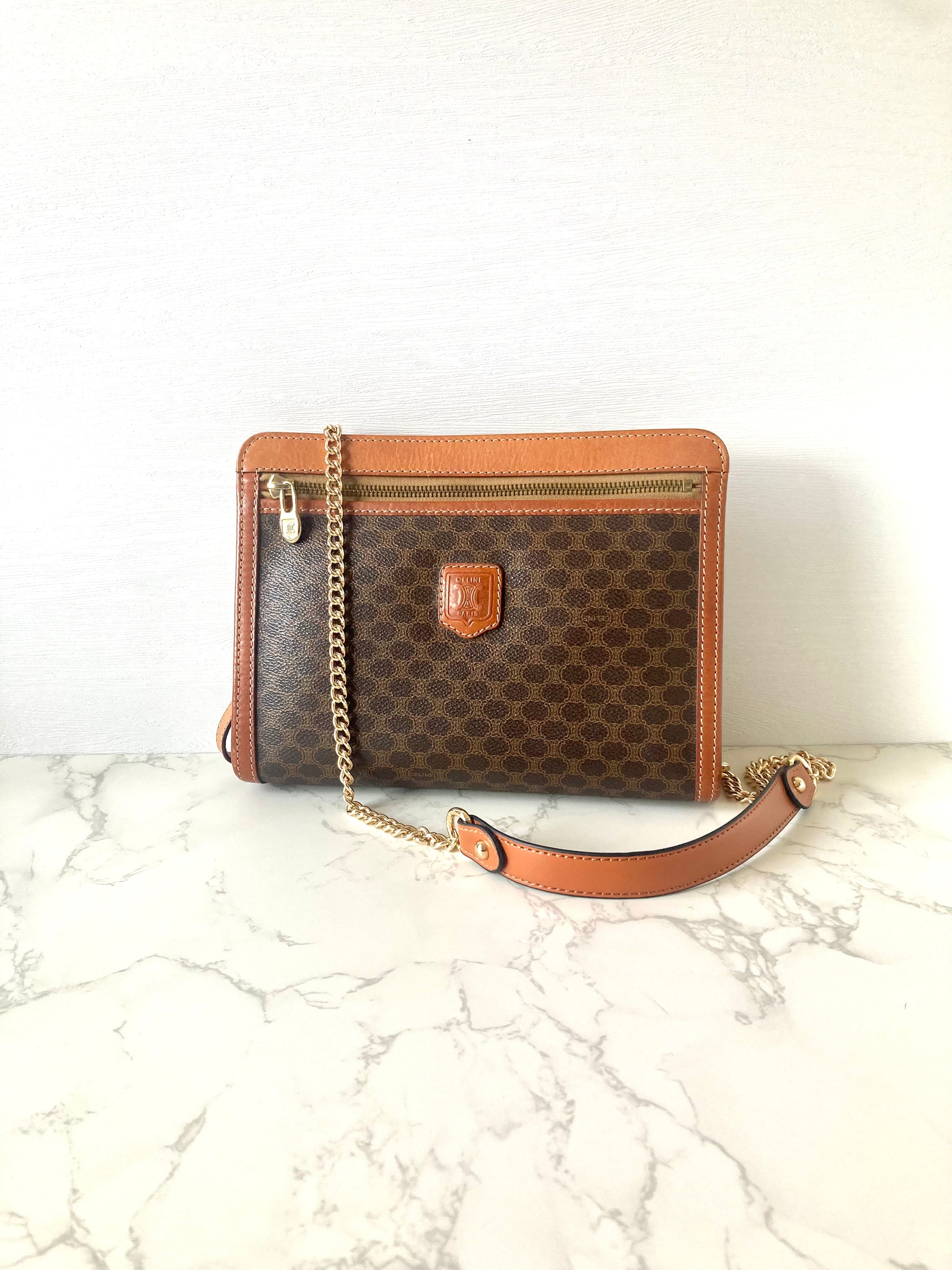 CELINE Brown Macadam Monogram Two-way Shoulder Bag