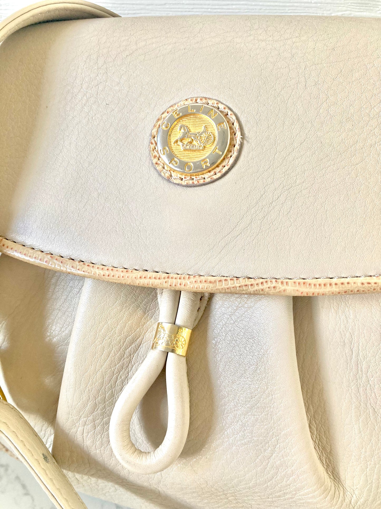 CELINE Rare White Gold Triomphe Coin Crossbody Bag