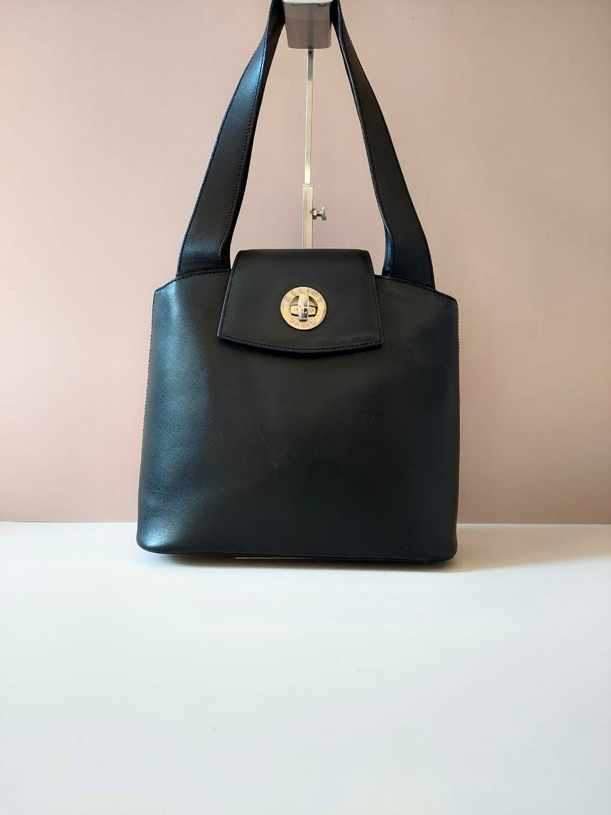 CELINE black silver swivel buckle leather tote bag/side bag/handbag