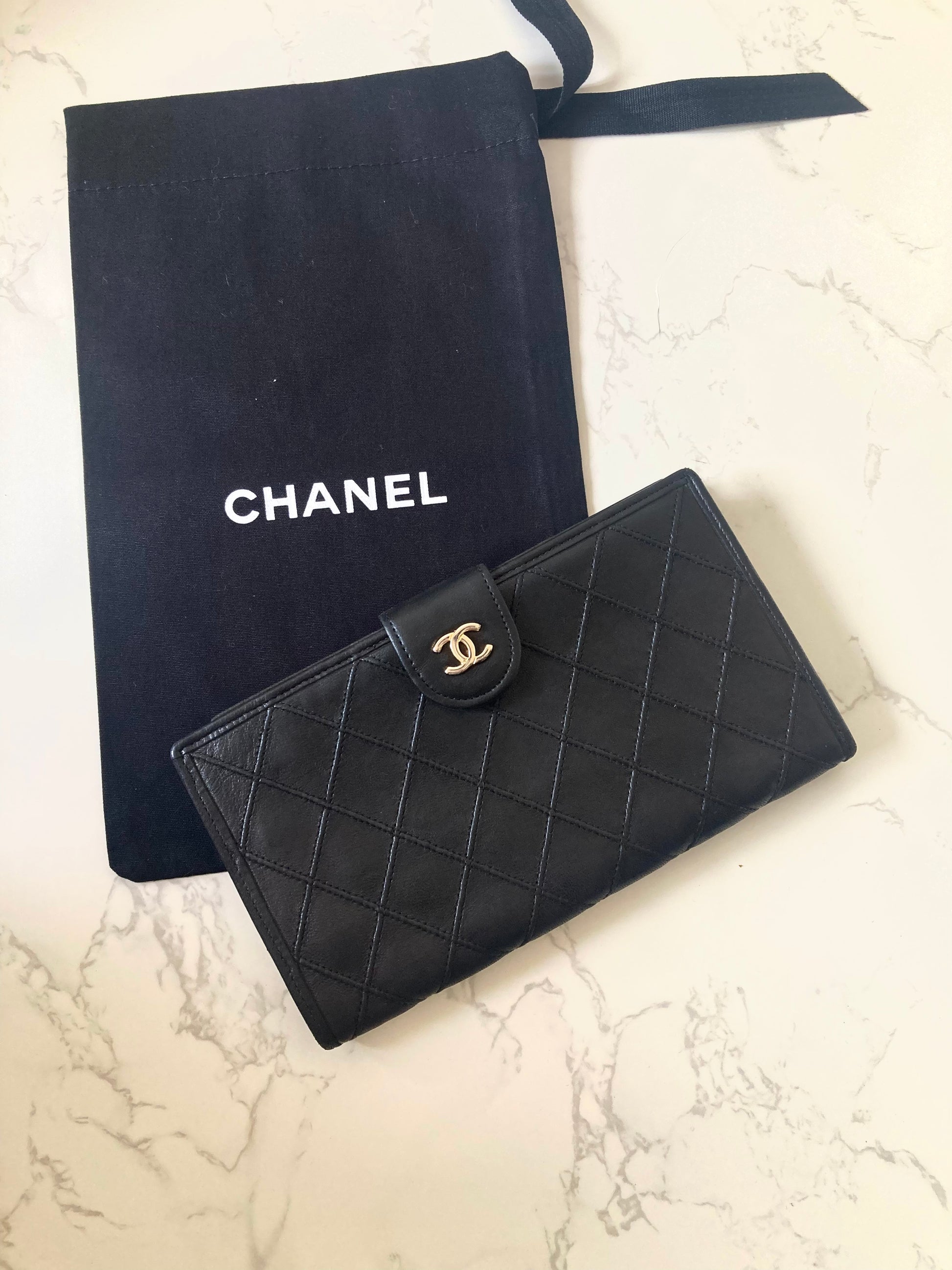 CHANEL Rare Black x Gold Long Bi-fold Wallet