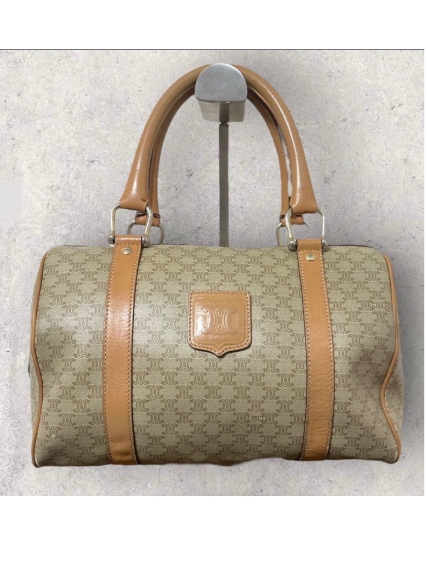 CELINE Beige Macadam Monogram Small Two-way Boston
