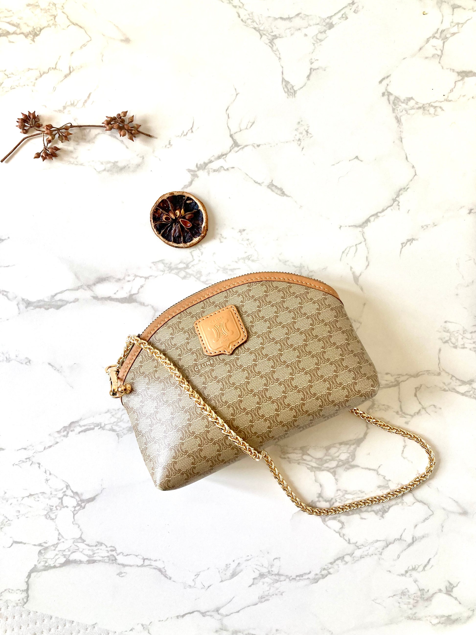 CELINE Beige Macadam Monogram Two-way Mini Crossbody / Clutch