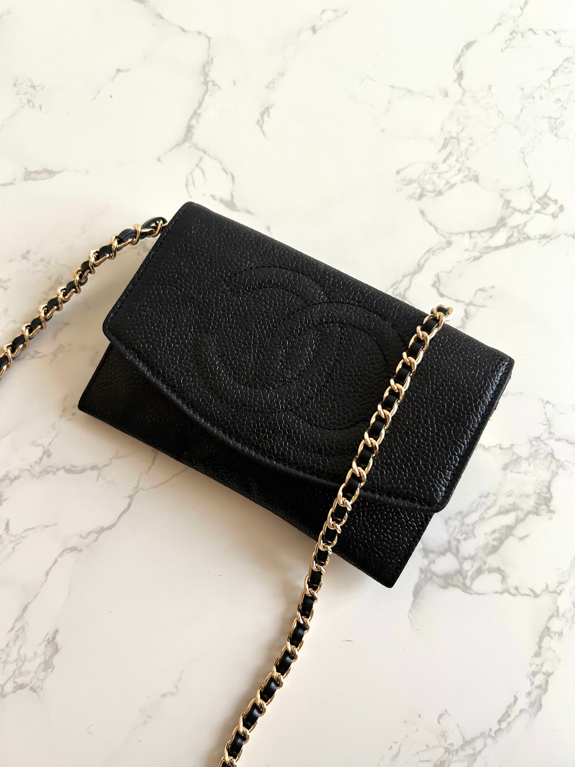 CHANEL Black Caviar WOC/Side Bag/Medium-Long Wallet