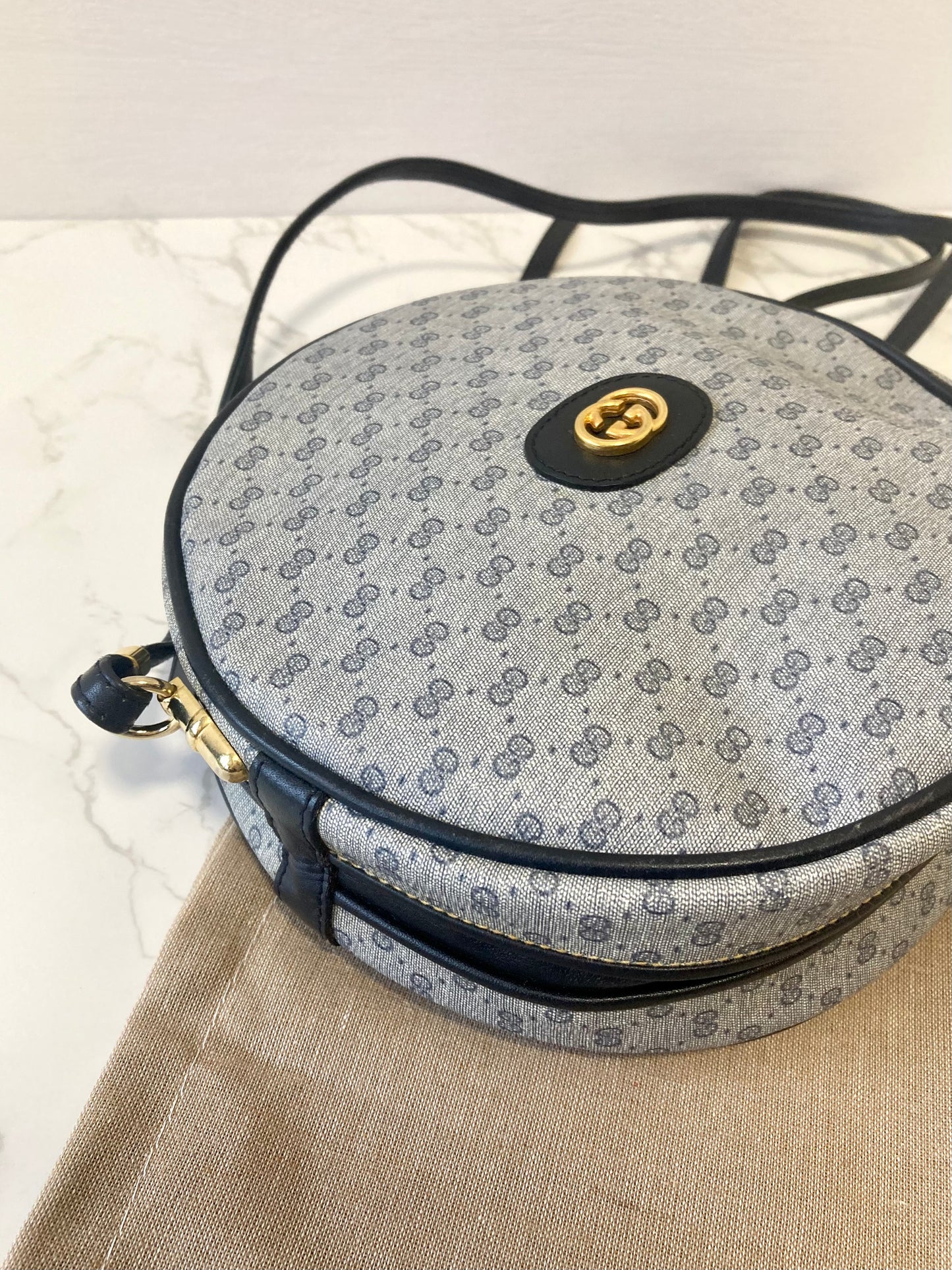 GUCCI Rare Round-shape Navy Monogram Shoulder Bag