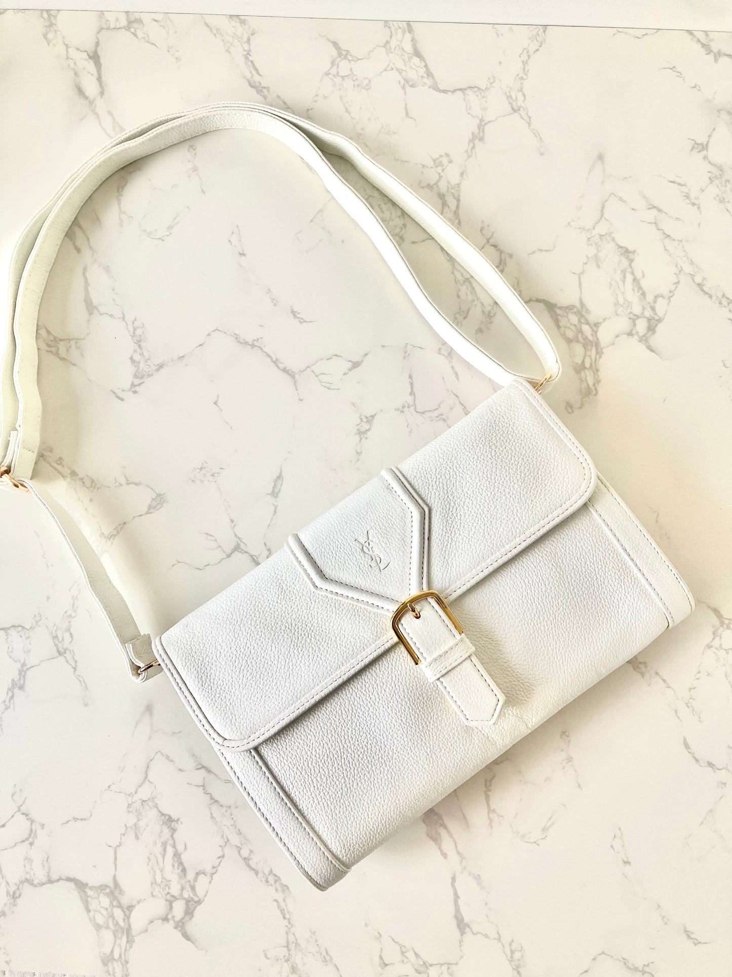 YVES SAINT LAURENT Signature White Logo Shoulder / Crossbody Bag