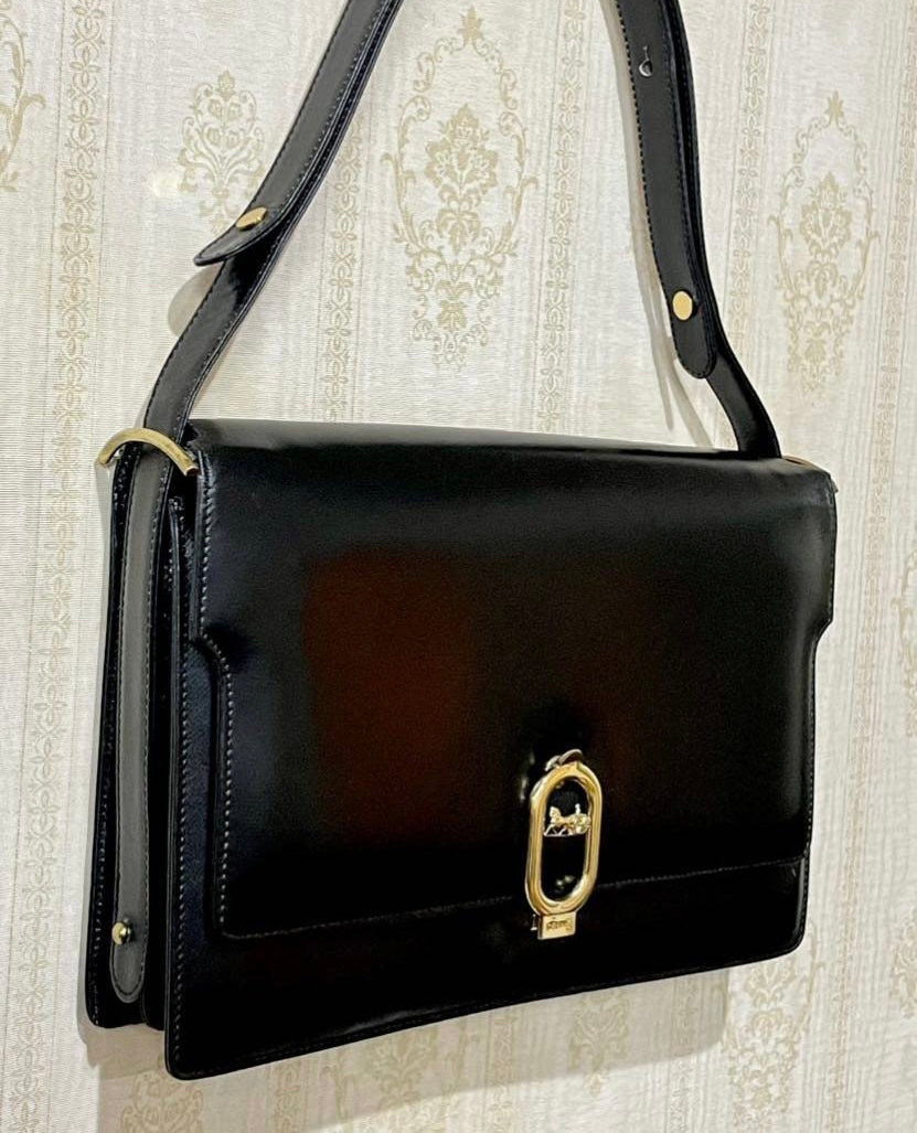 CELINE Black x Gold Horse Carriage Crossbody Bag