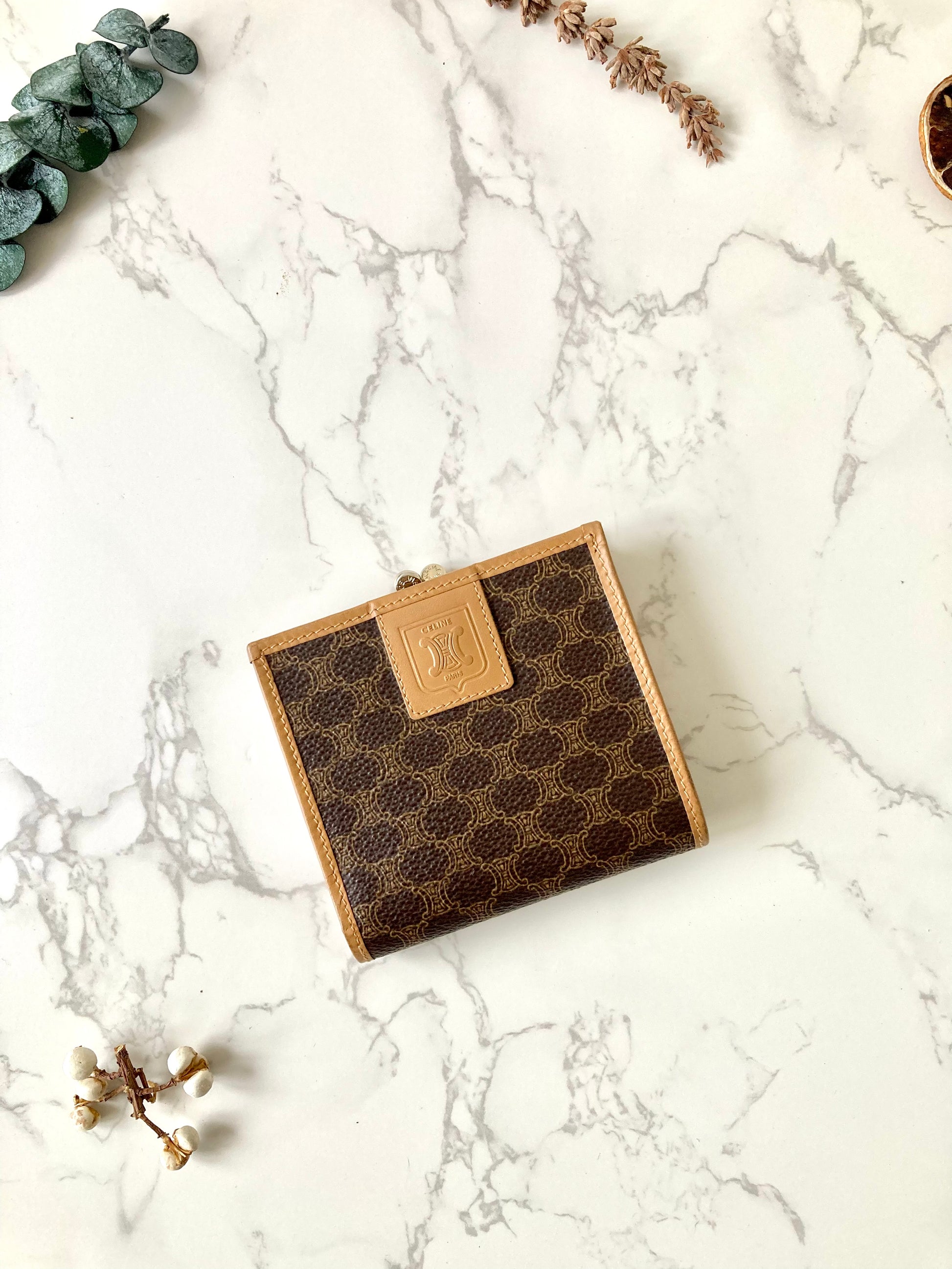 CELINE Brown Monogram Compact Bi-Fold Wallet