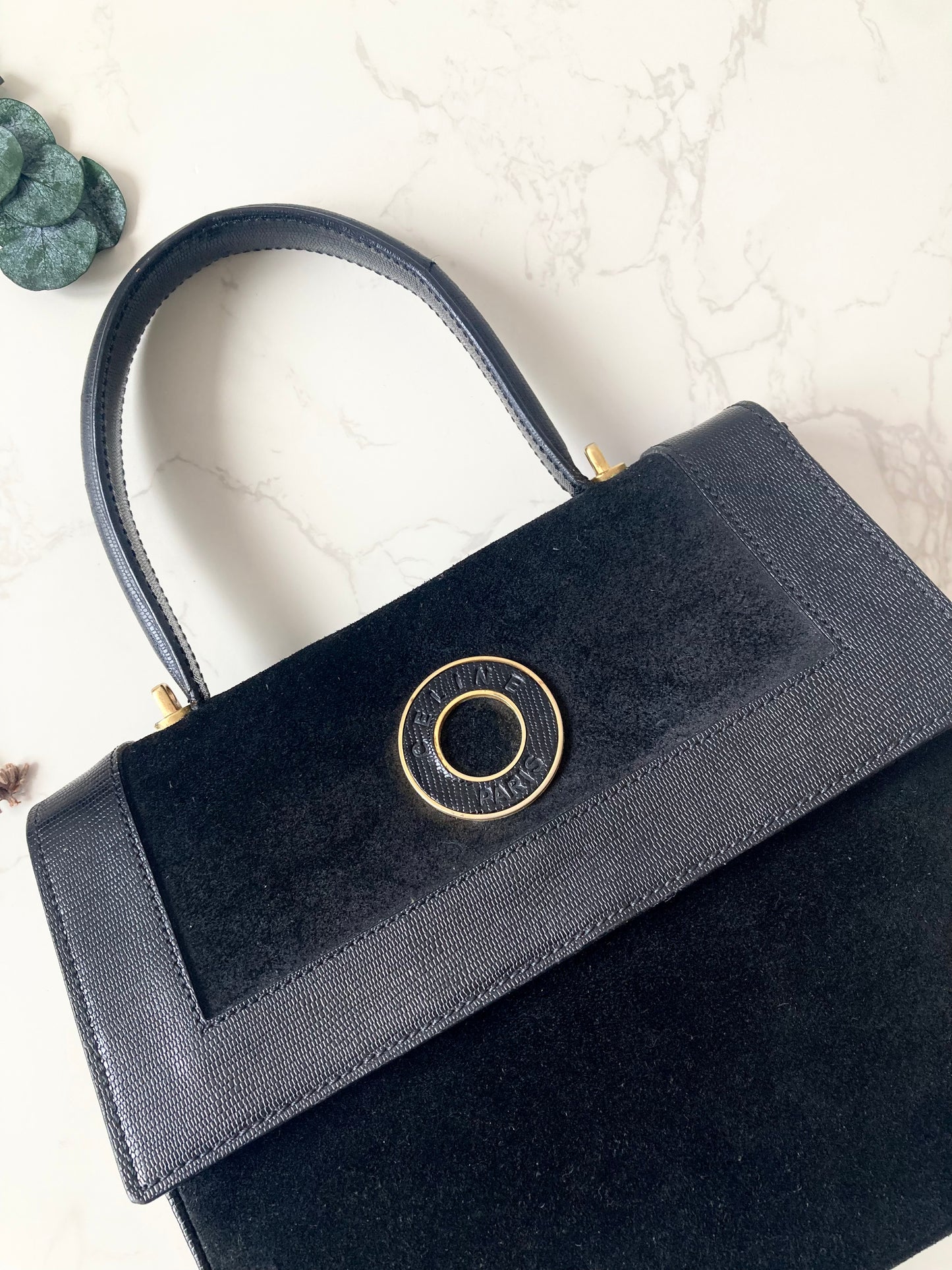 CELINE Rare Black x Gold Ring Two-way Bag