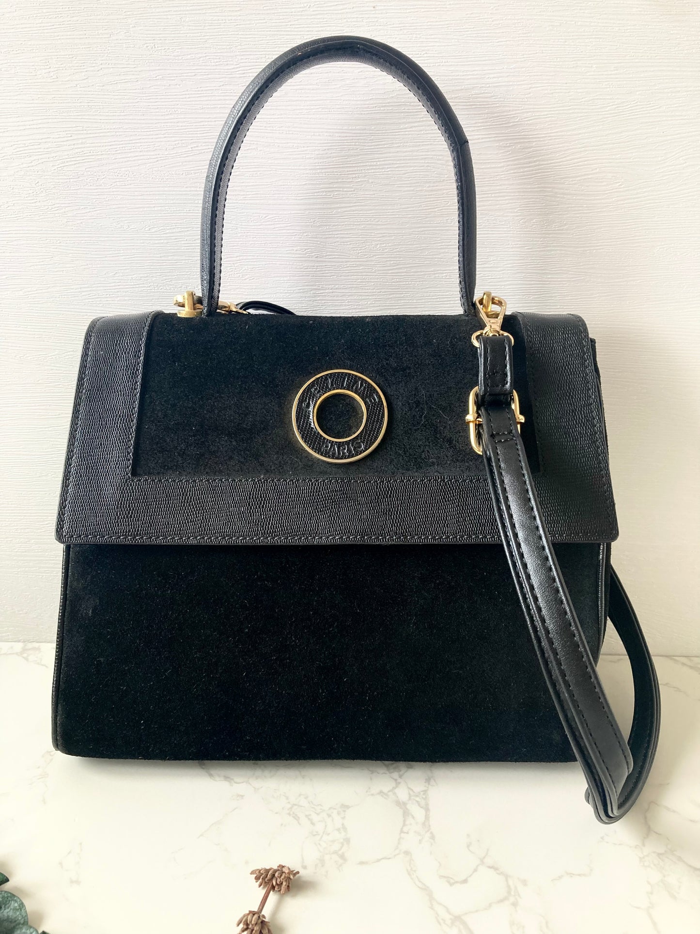 CELINE Rare Black x Gold Ring Two-way Bag