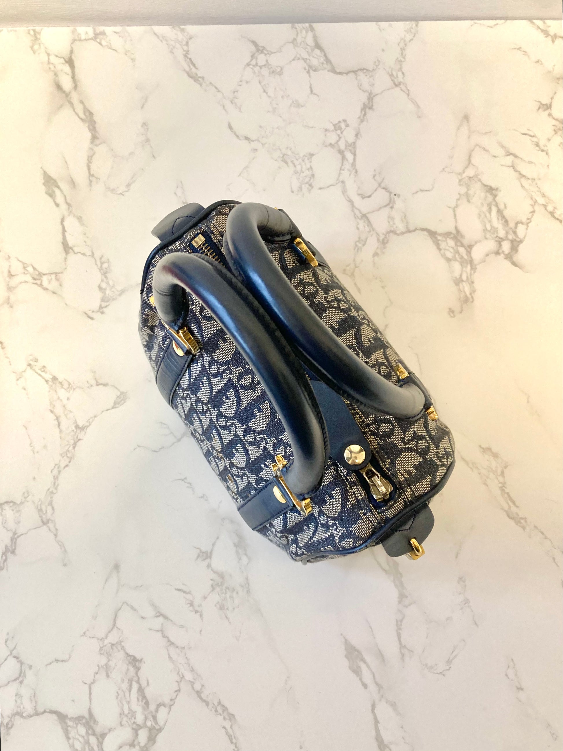 CHRISTIAN DIOR Navy Trotter Mini Boston Bag