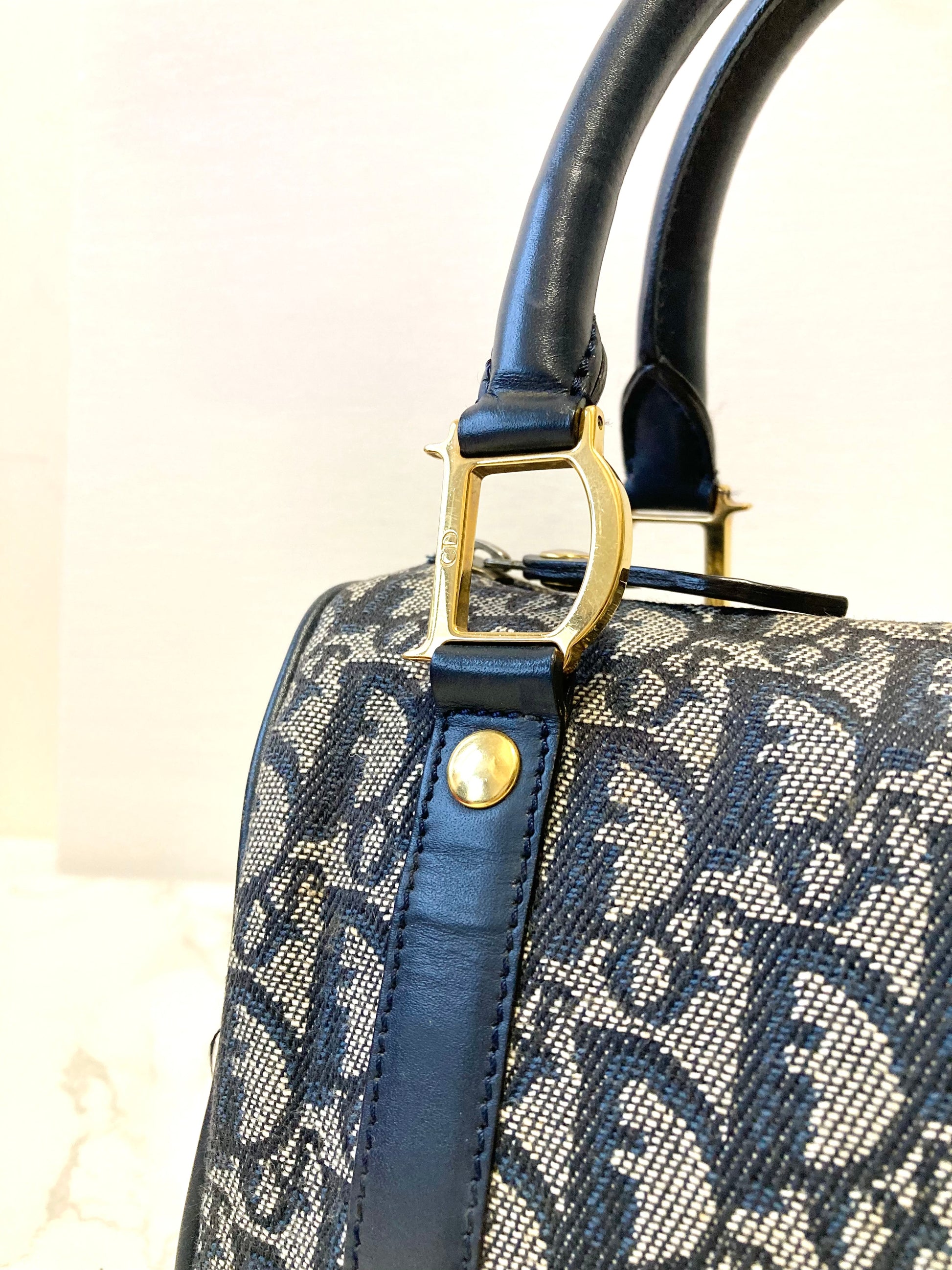CHRISTIAN DIOR Navy Trotter Mini Boston Bag