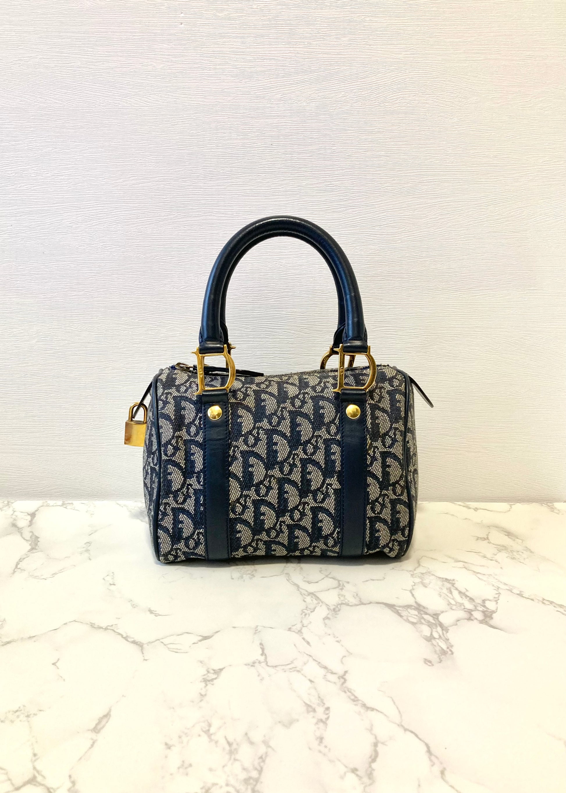 CHRISTIAN DIOR Navy Trotter Mini Boston Bag