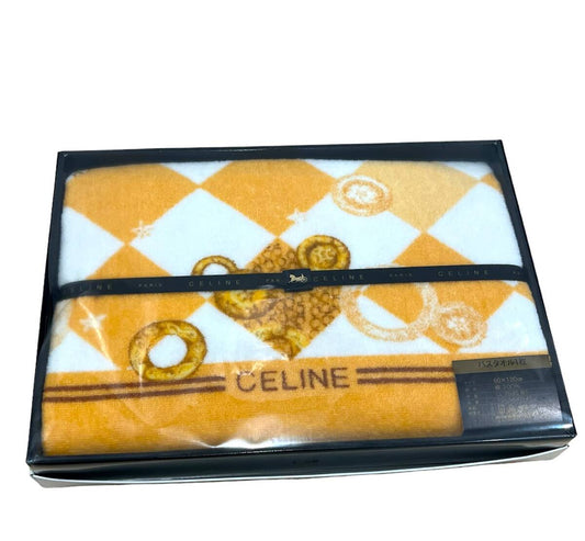 $3880 贈品 - CELINE黃白格子金環毛巾禮盒 120x60cm