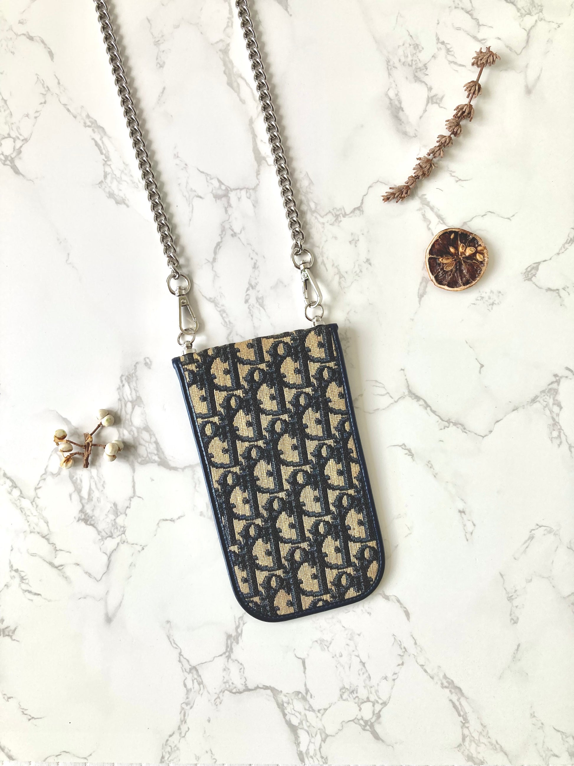 CHRISTIAN DIOR Navy Trotter Phone Case (Add-on Chain)