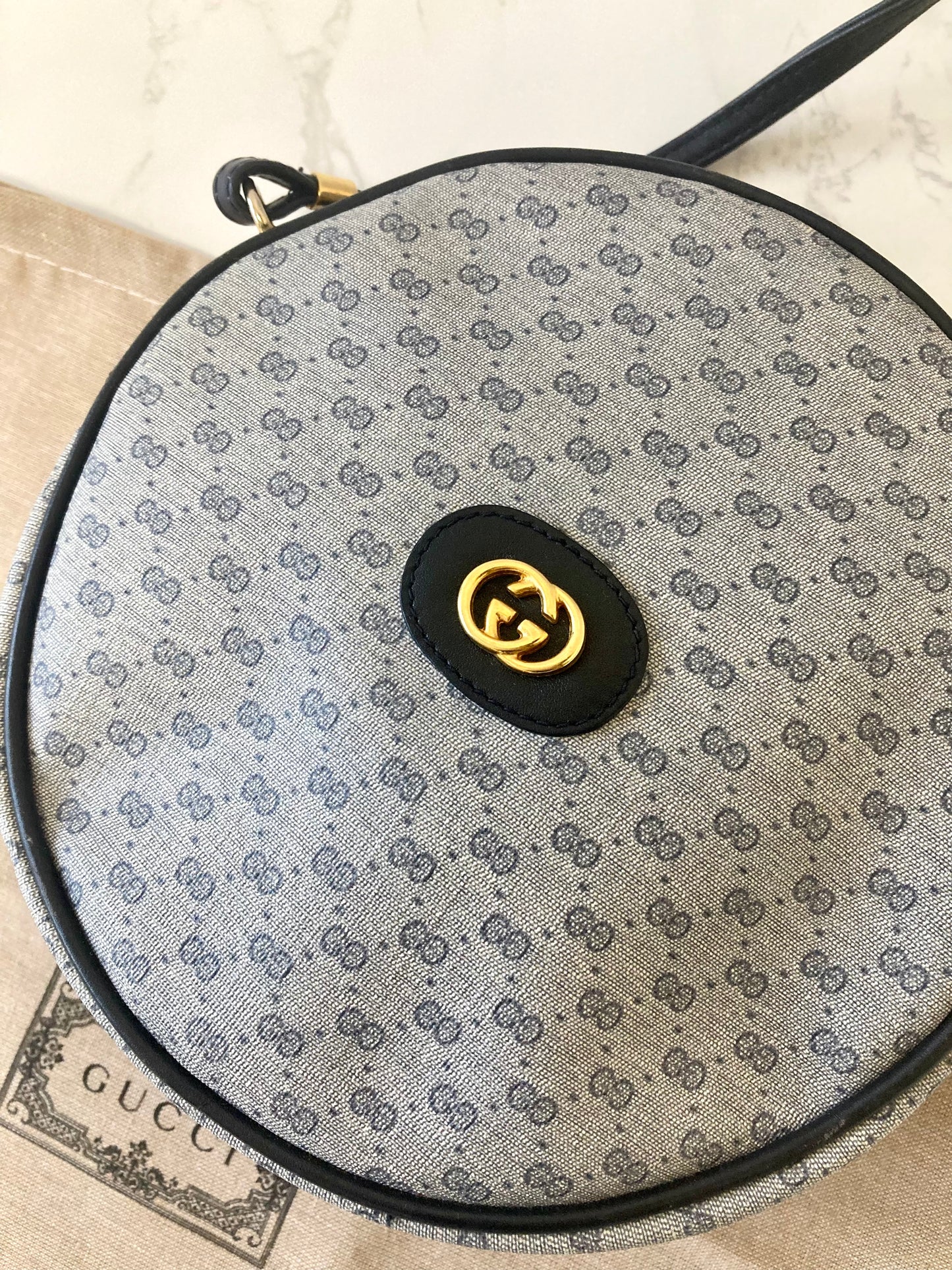 GUCCI Rare Round-shape Navy Monogram Shoulder Bag