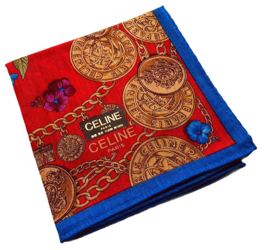 $3880 贈品 - CELINE紅藍金幣方型絲巾 46x46cm