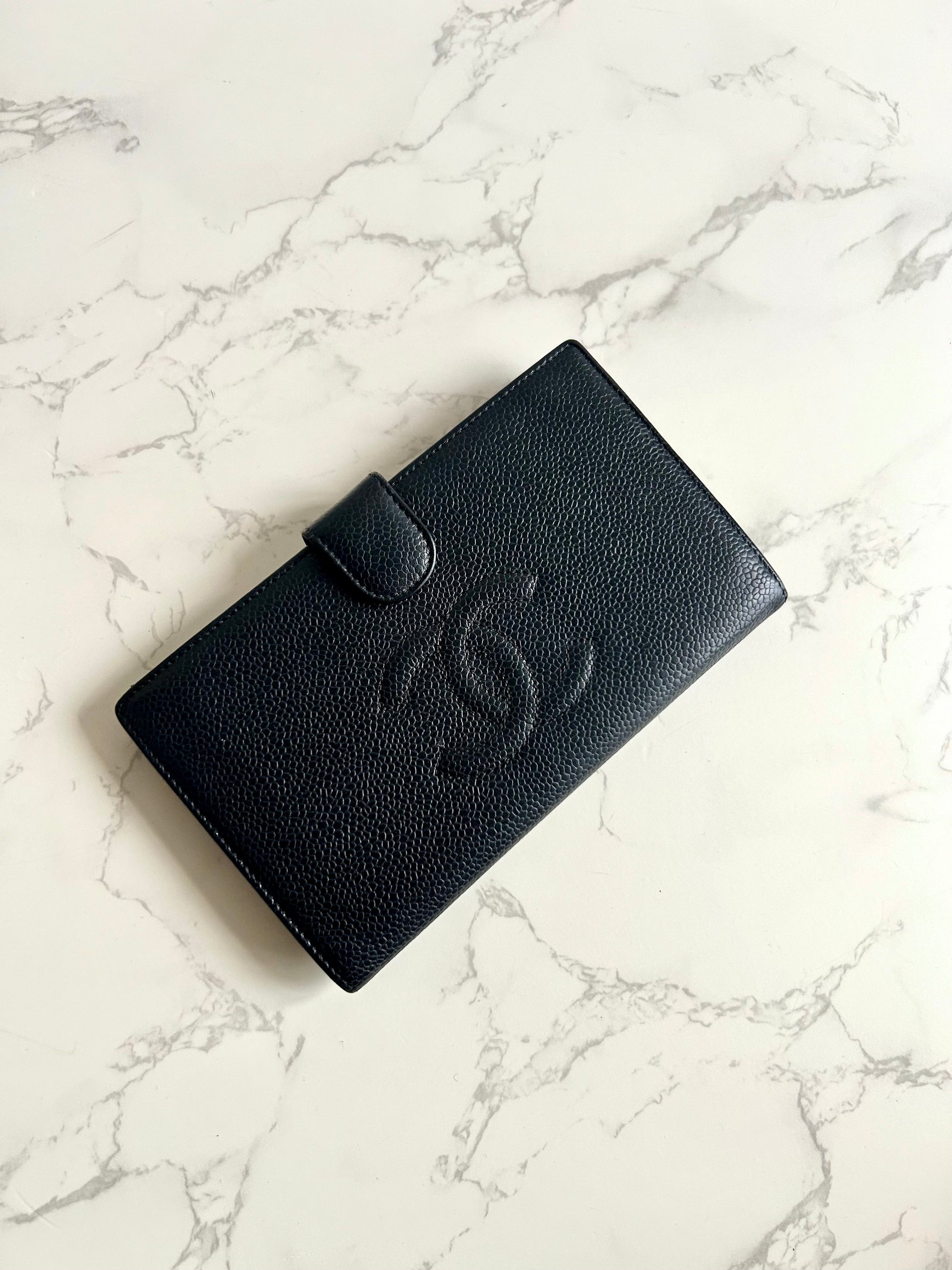 CHANEL Black Classic Caviar Leather Long Wallet/Wallet