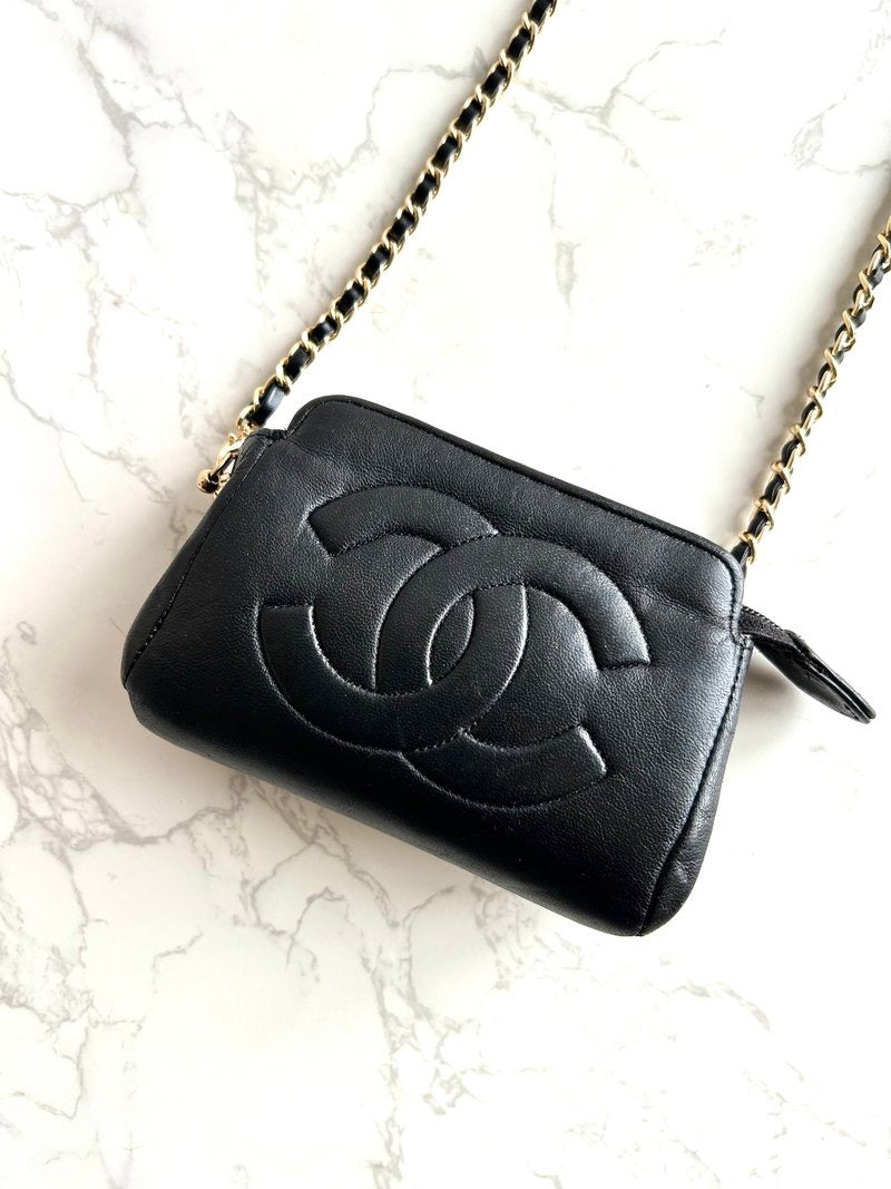 Chanel黑色皮革中古包 斜背包 單肩包 側背包 二手包