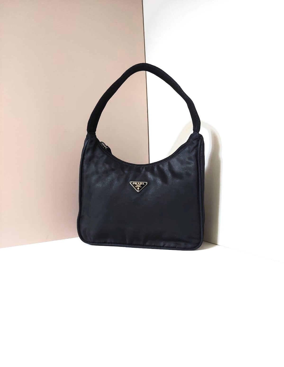 PRADA Black Silver Triangle Hobo Shoulder Bag/Underarm Bag/Side Bag