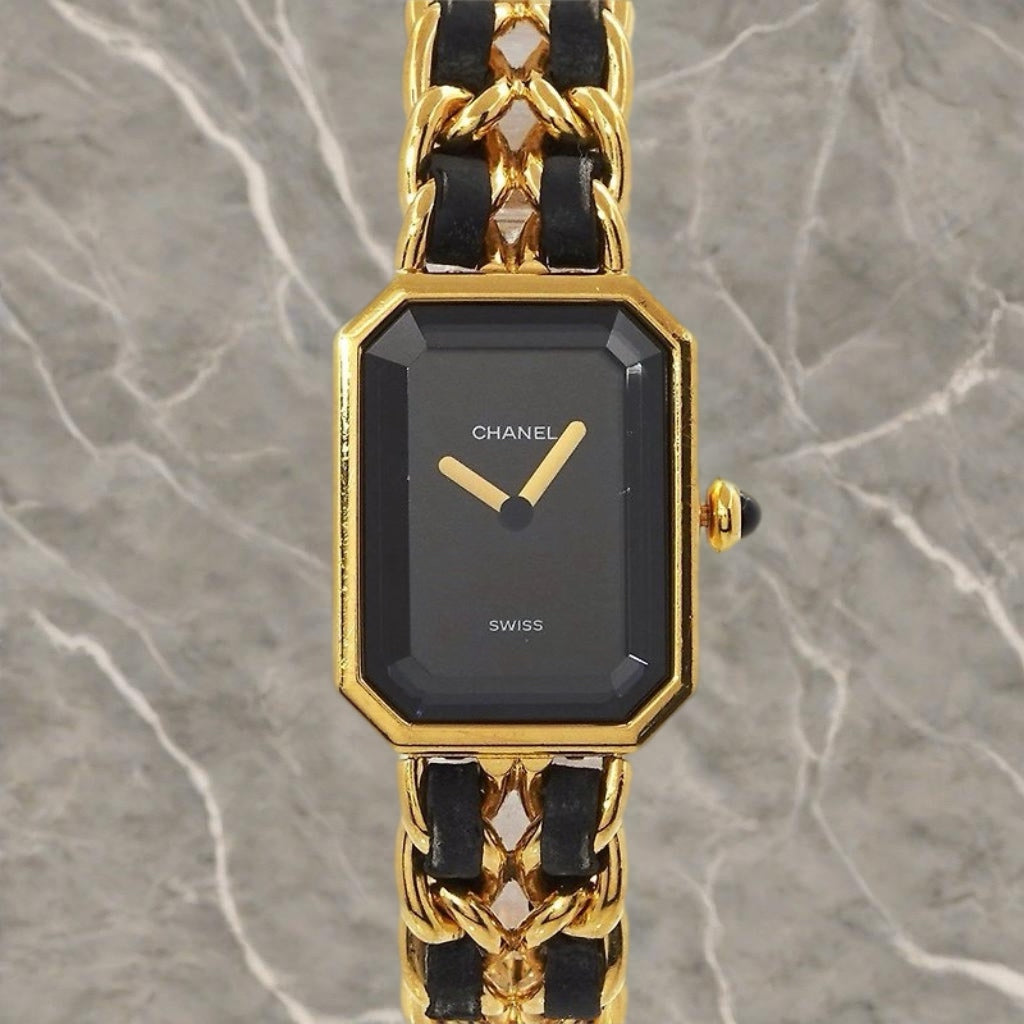 CHANEL Premiere black and gold classic small sugar carriage chain strap women's watch/wristwatch