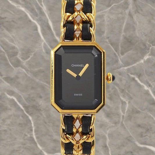 CHANEL 黑金色經典小方糖馬車鏈條帶女裝手錶/腕錶