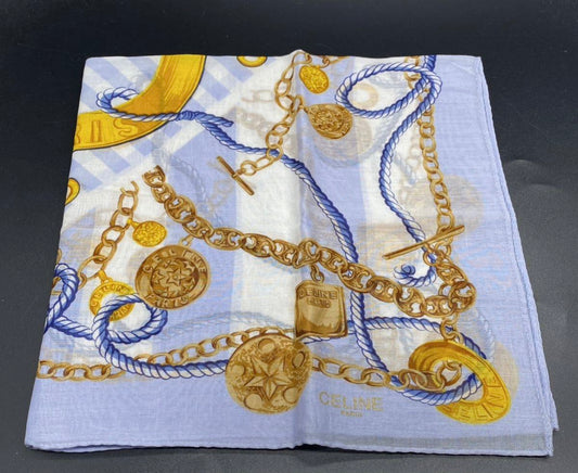 $3880 贈品 - CELINE 灰藍色金幣方型絲巾 46x46cm
