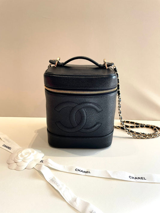 CHANEL Rare Caviar Leather Vertical Vanity Case / Crossbody Chain Bag