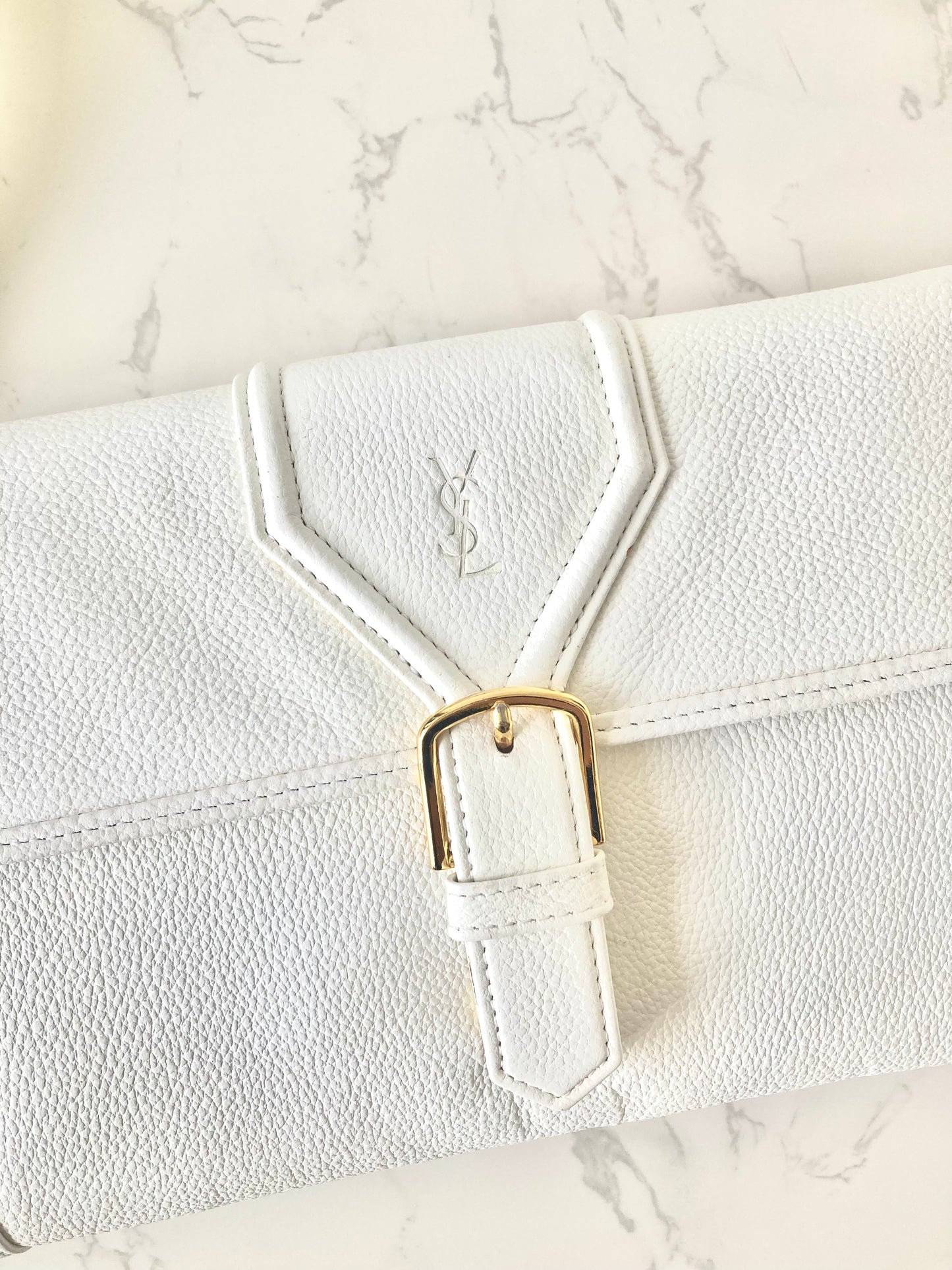 YVES SAINT LAURENT Signature White Logo Shoulder / Crossbody Bag