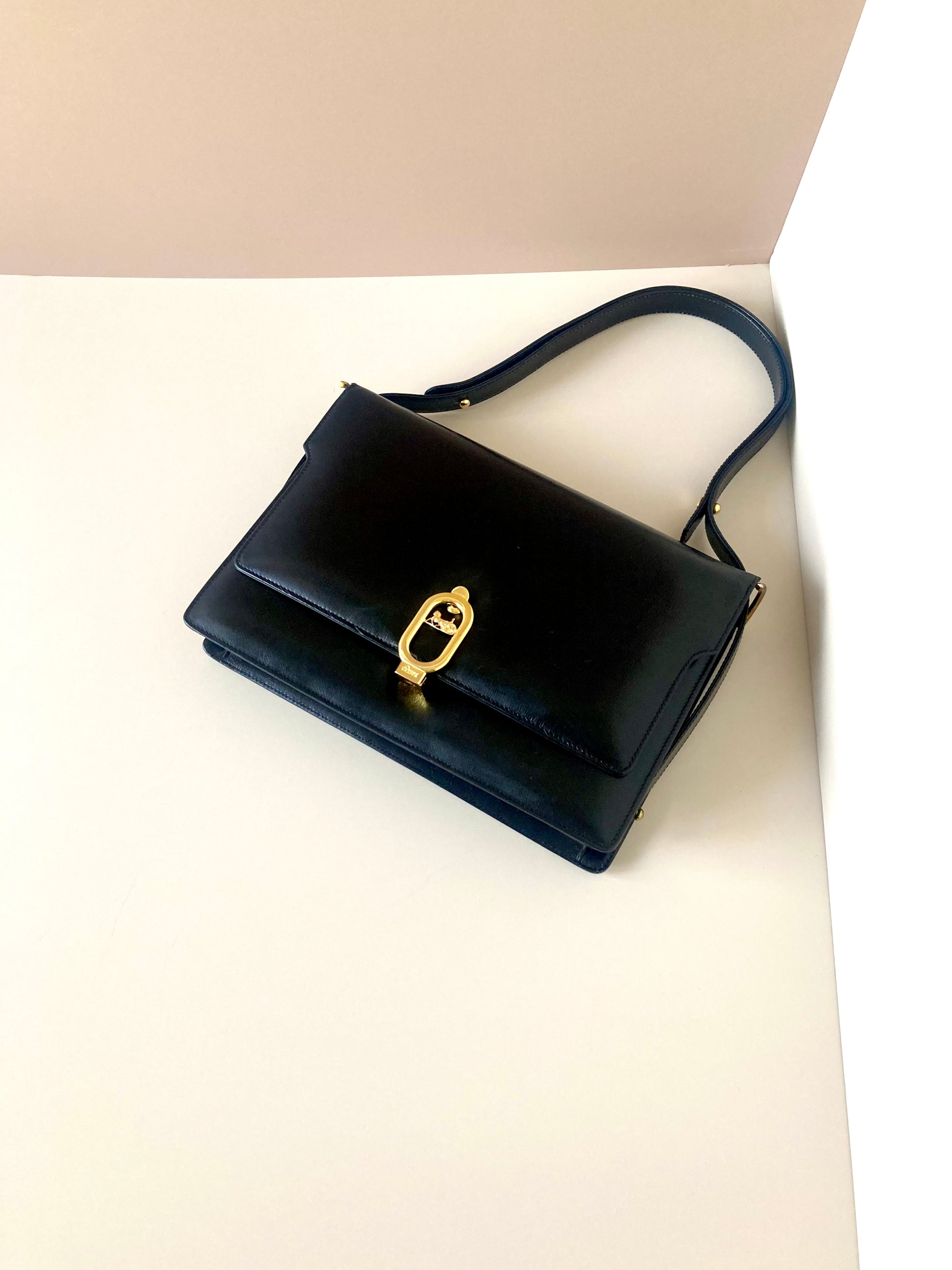 CELINE Black x Gold Horse Carriage Crossbody Bag