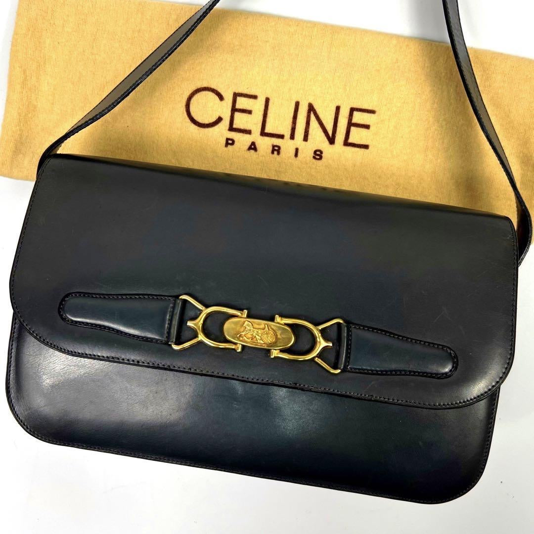 CELINE Black x Gold Horse Carriage Crossbody Bag