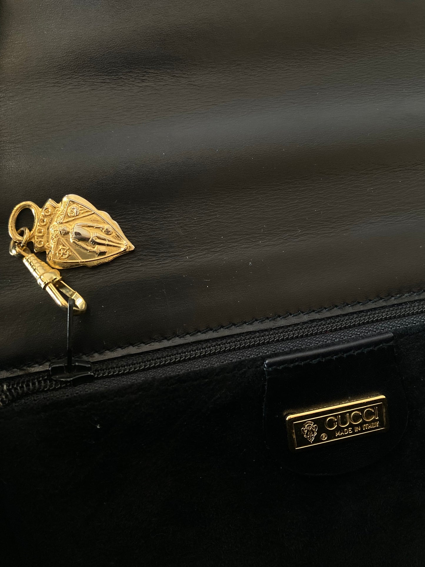 GUCCI Black x Gold Calf Leather Envelope Crossbody Bag