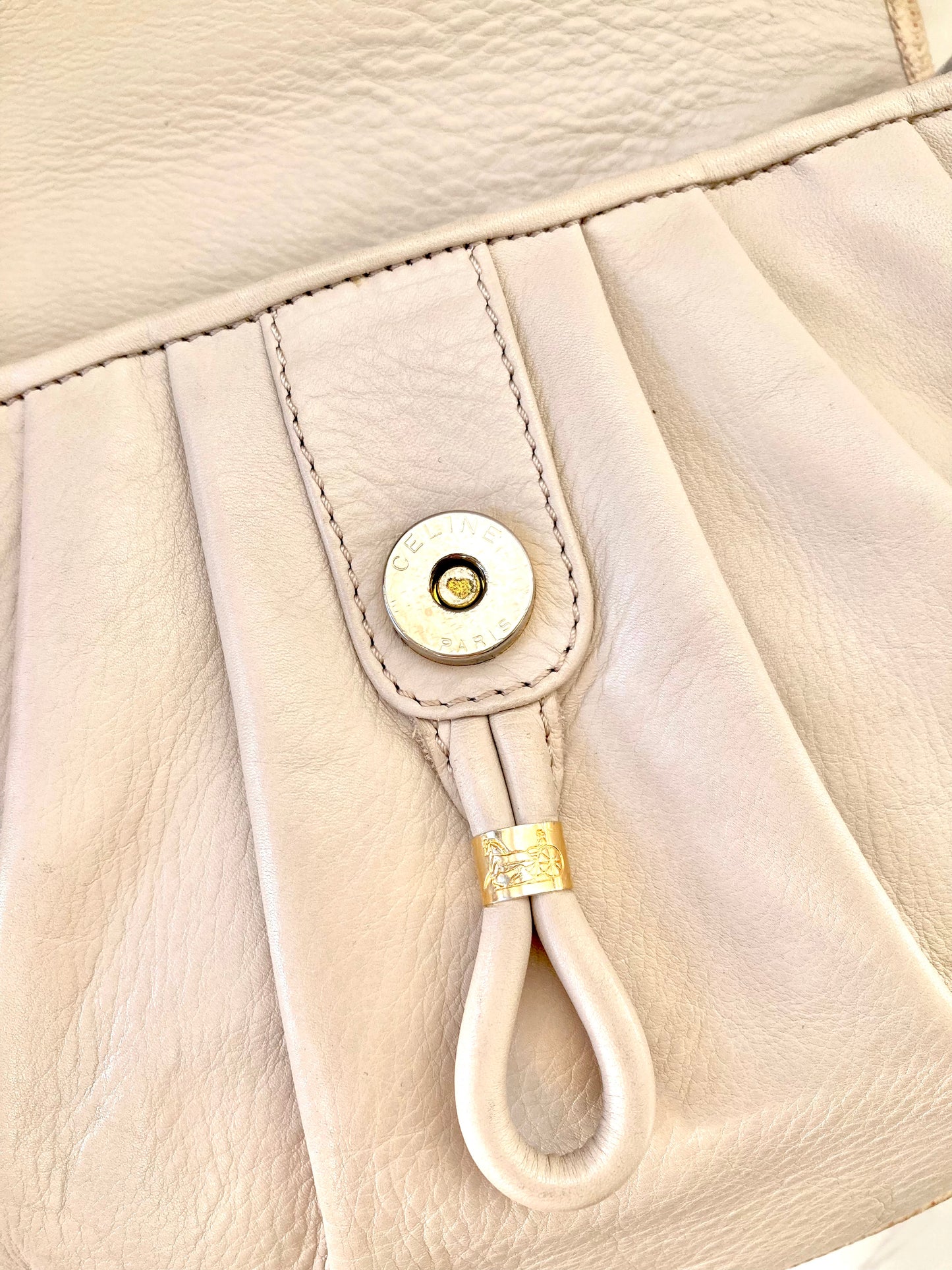 CELINE Rare White Gold Triomphe Coin Crossbody Bag