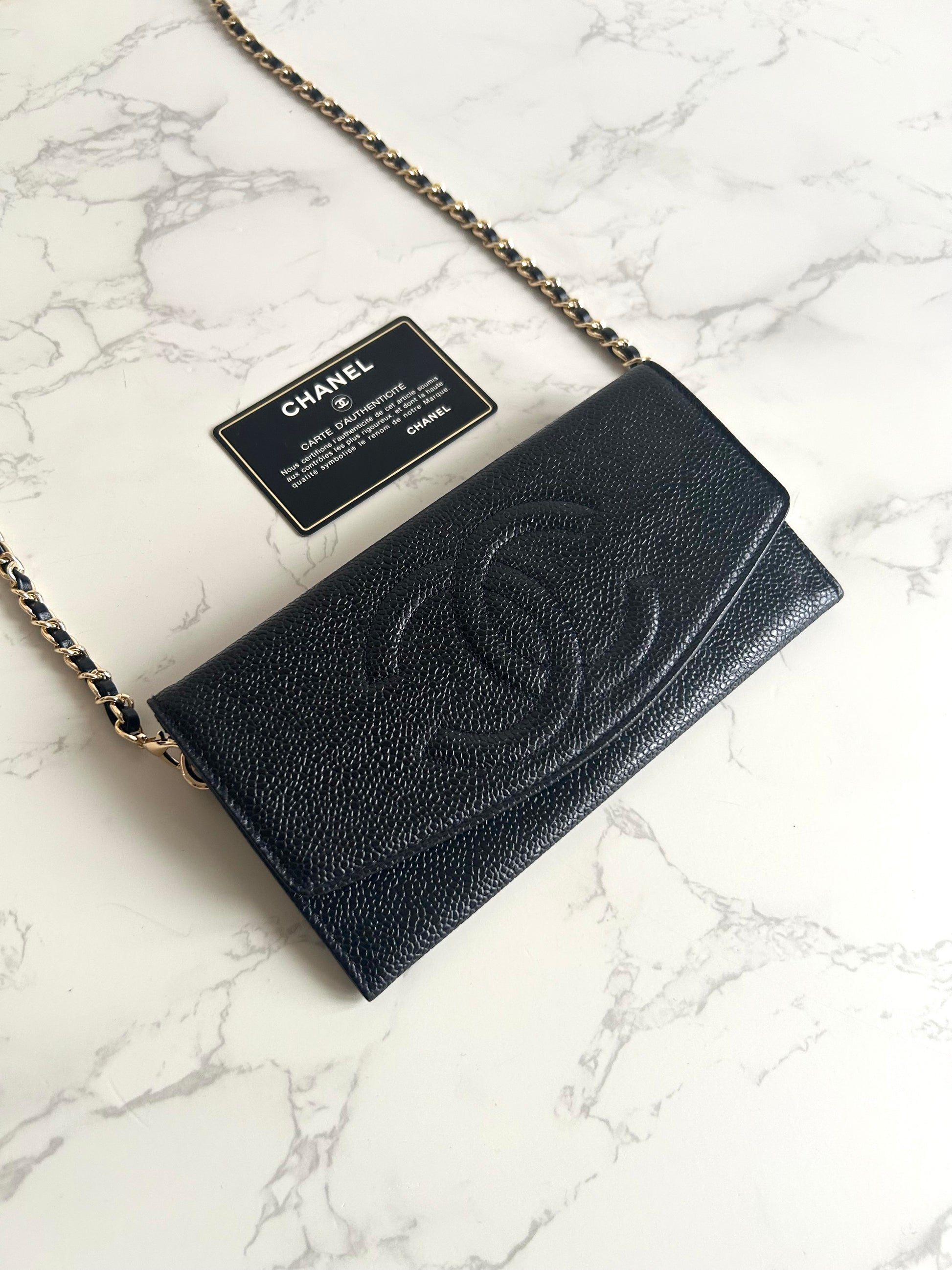 Second-hand Chanel black caviar leather WOC/side bag/crossbody bag/wallet
