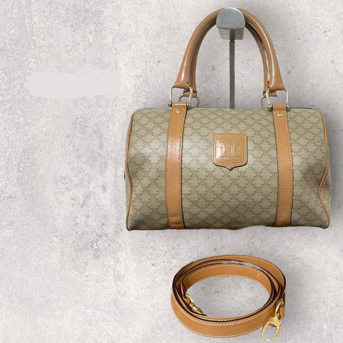 CELINE Beige Macadam Monogram Small Two-way Boston