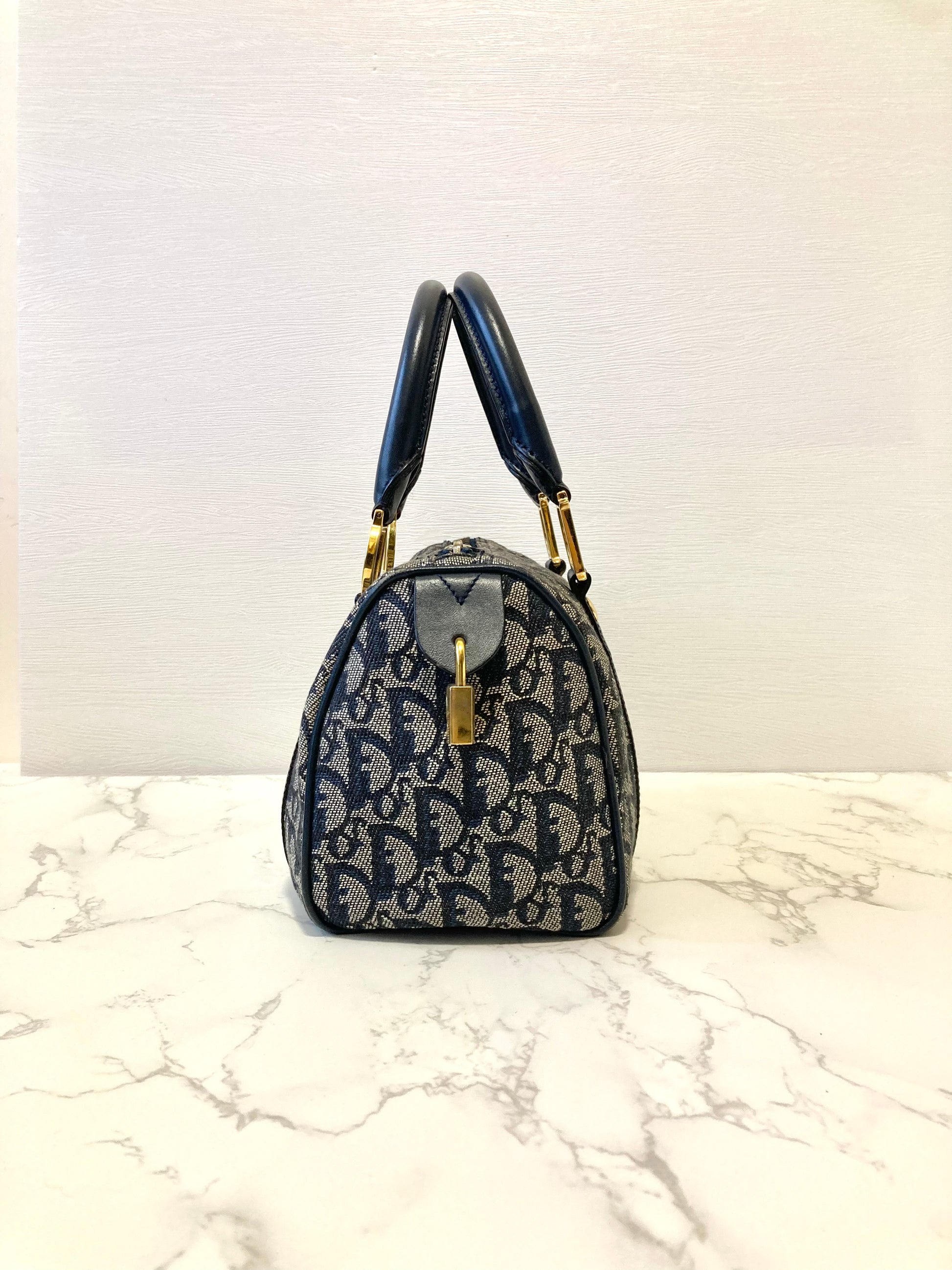 CHRISTIAN DIOR Navy Trotter Mini Boston Bag