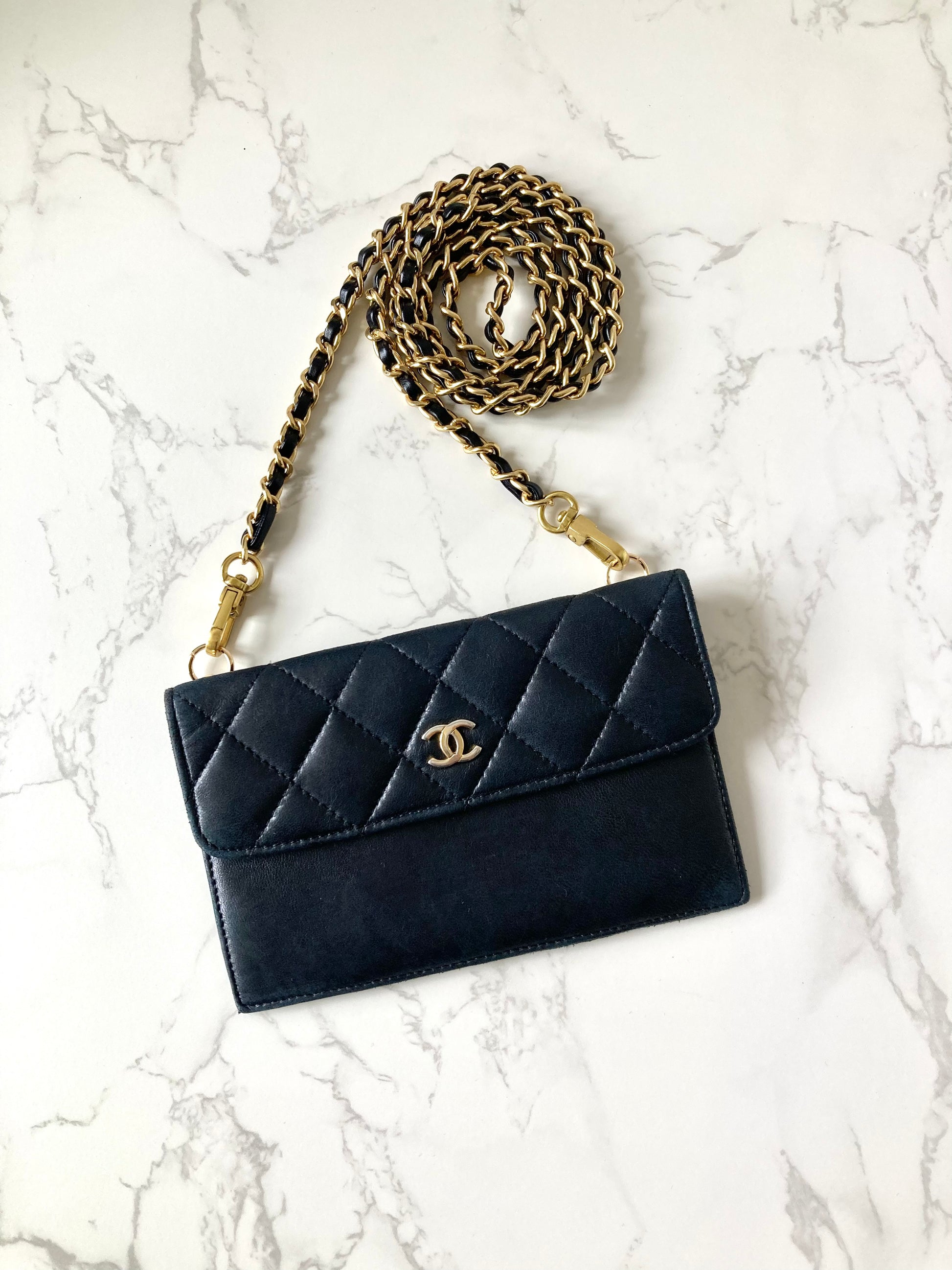 CHANEL Rare Black Lamb Skin Mini Chain Crossbody Bag