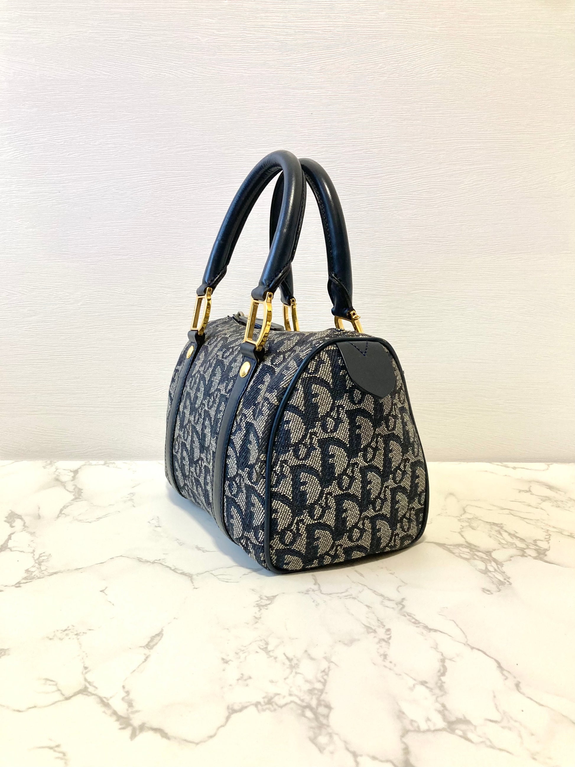 CHRISTIAN DIOR Navy Trotter Mini Boston Bag