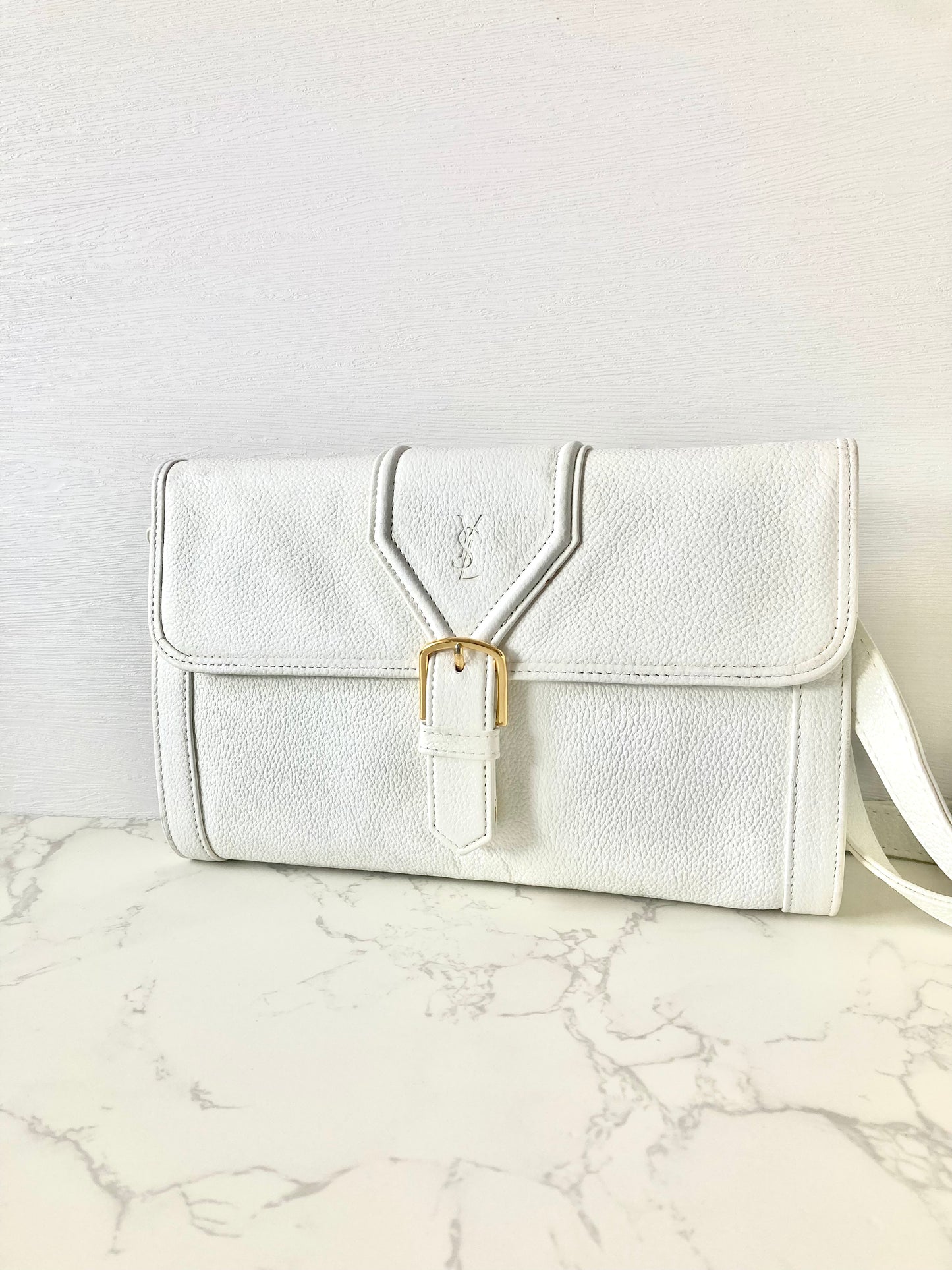 YVES SAINT LAURENT Signature White Logo Shoulder / Crossbody Bag