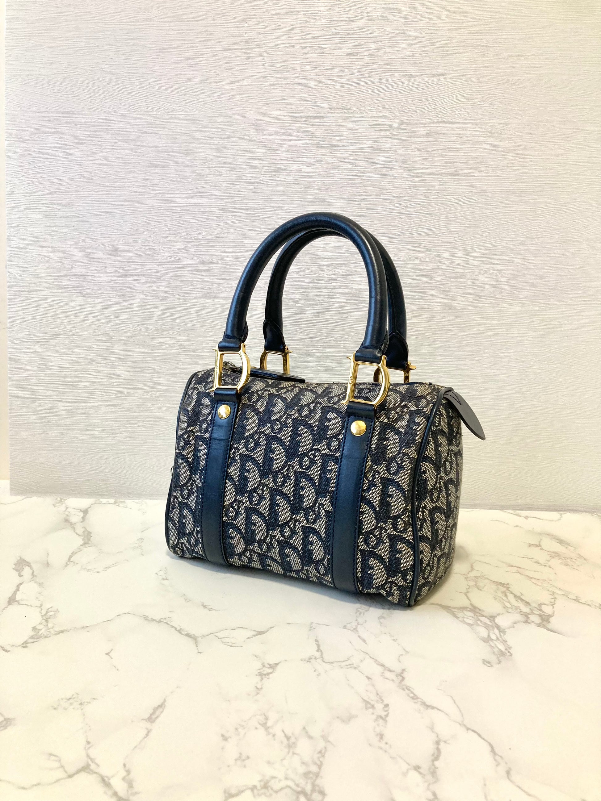 CHRISTIAN DIOR Navy Trotter Mini Boston Bag