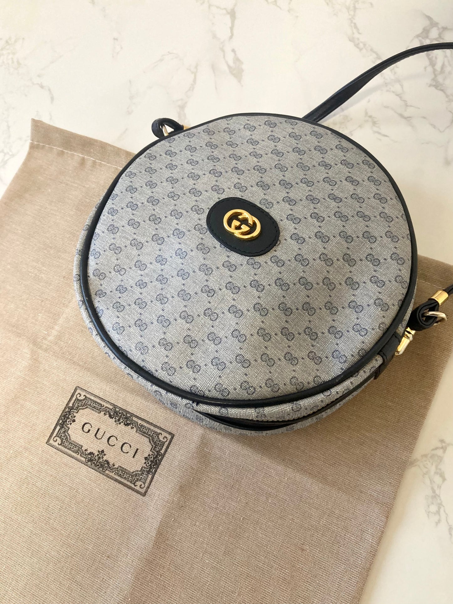 GUCCI Rare Round-shape Navy Monogram Shoulder Bag