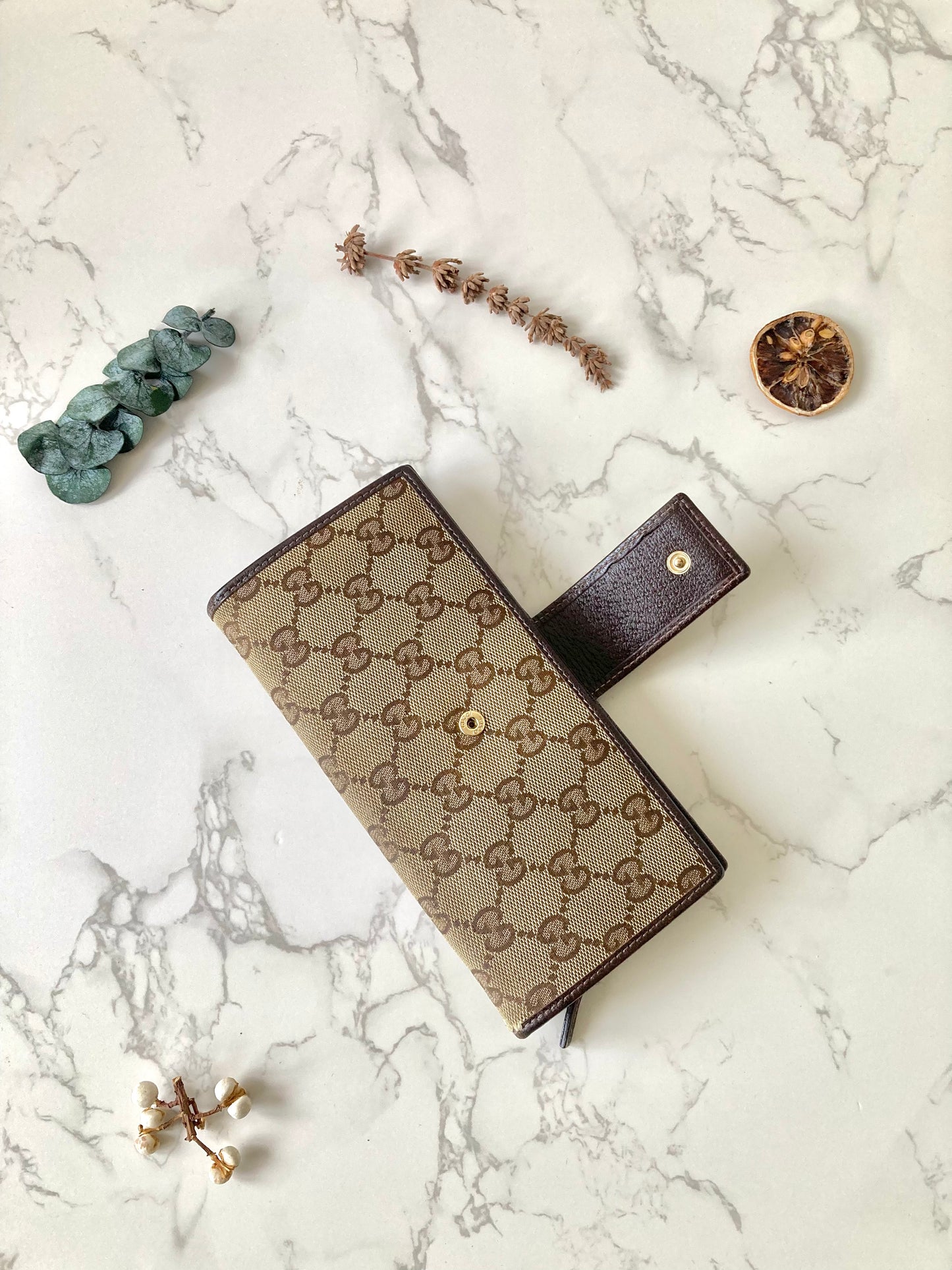 GUCCI Classic Brown Monogram Bi-fold Long Wallet