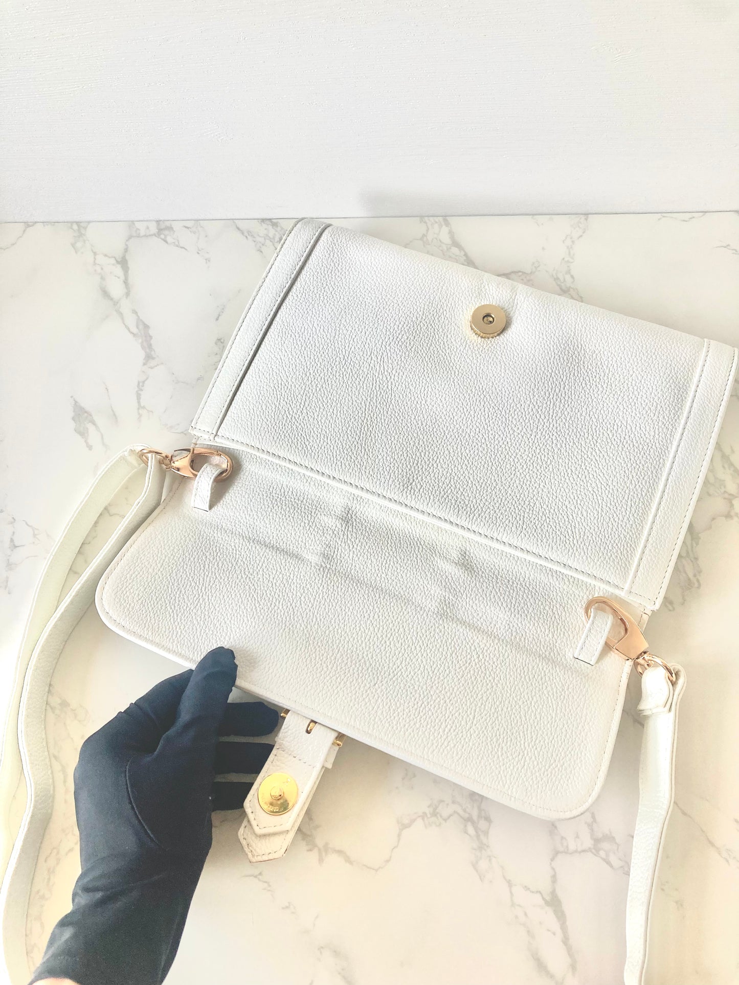 YVES SAINT LAURENT Signature White Logo Shoulder / Crossbody Bag